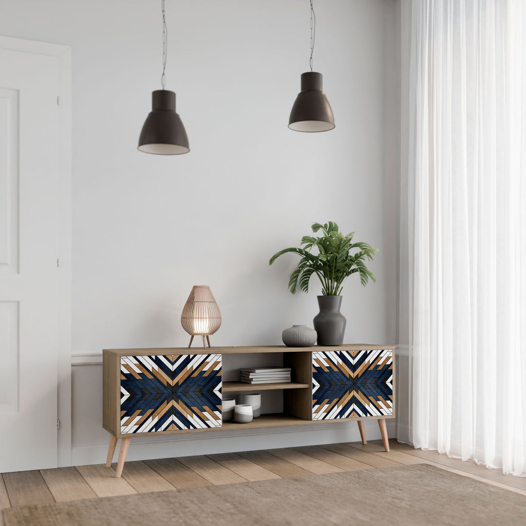 ARTFUL GEOMETRY 2-Door TV Stand in Oak Effect