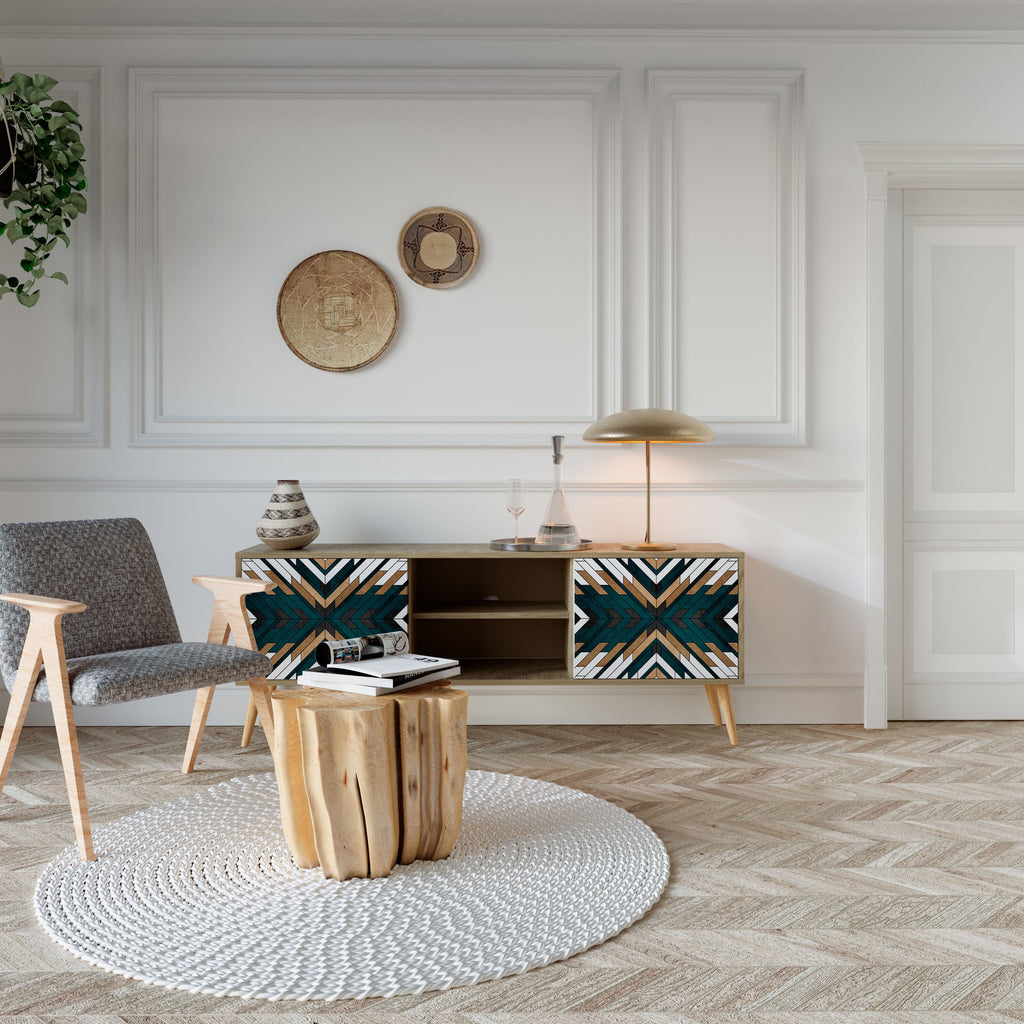 Meuble TV 2 portes ARTISTIC GEOMETRY effet chêne