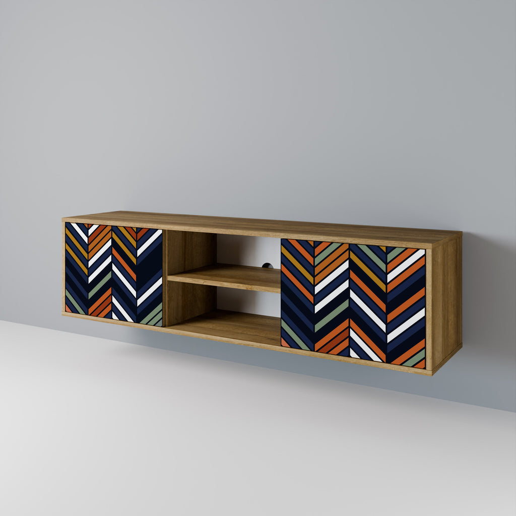 Meuble TV 2 portes VIBRANT PATCHWORK effet chêne