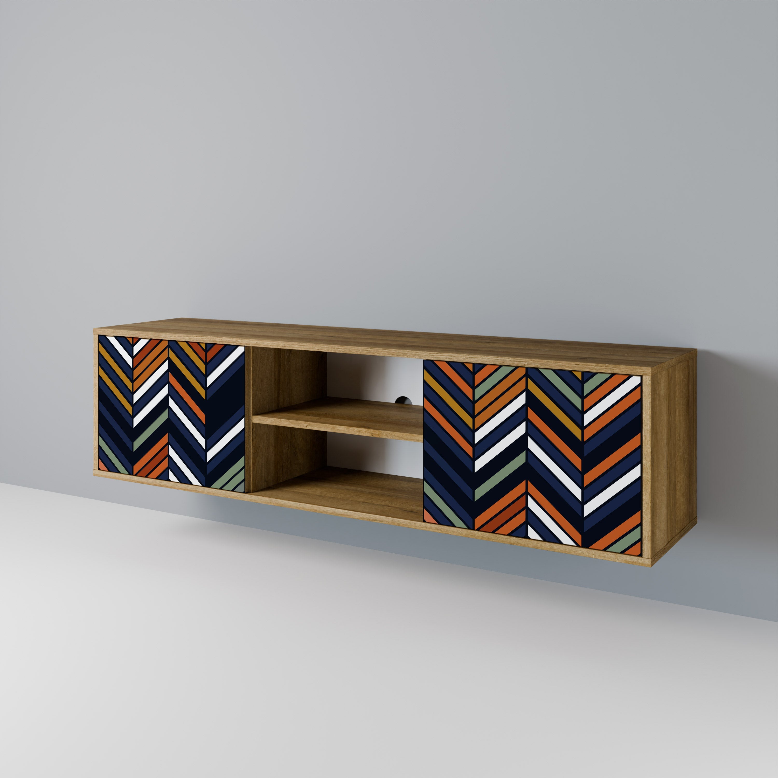 Meuble TV 2 portes VIBRANT PATCHWORK effet chêne