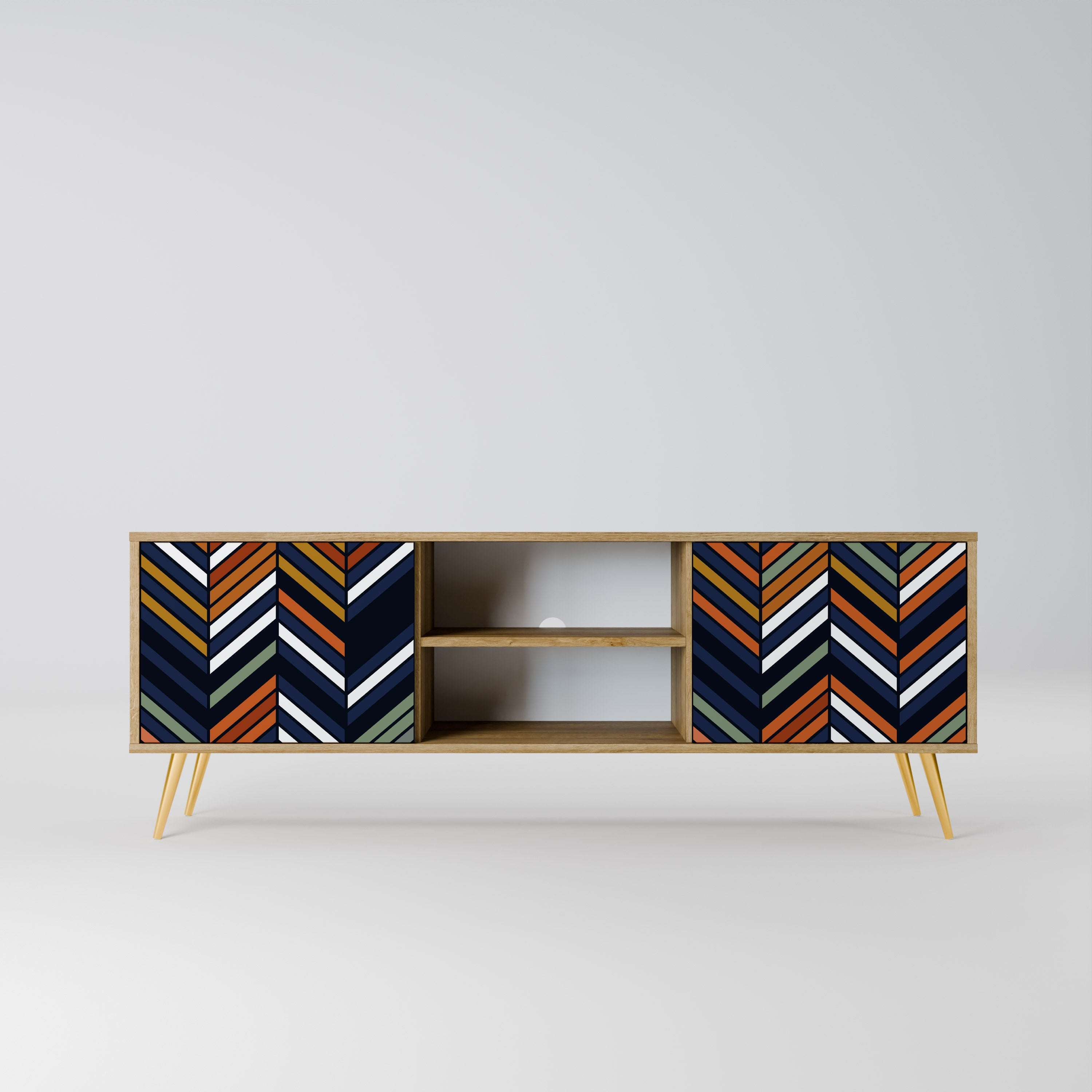 Meuble TV 2 portes VIBRANT PATCHWORK effet chêne