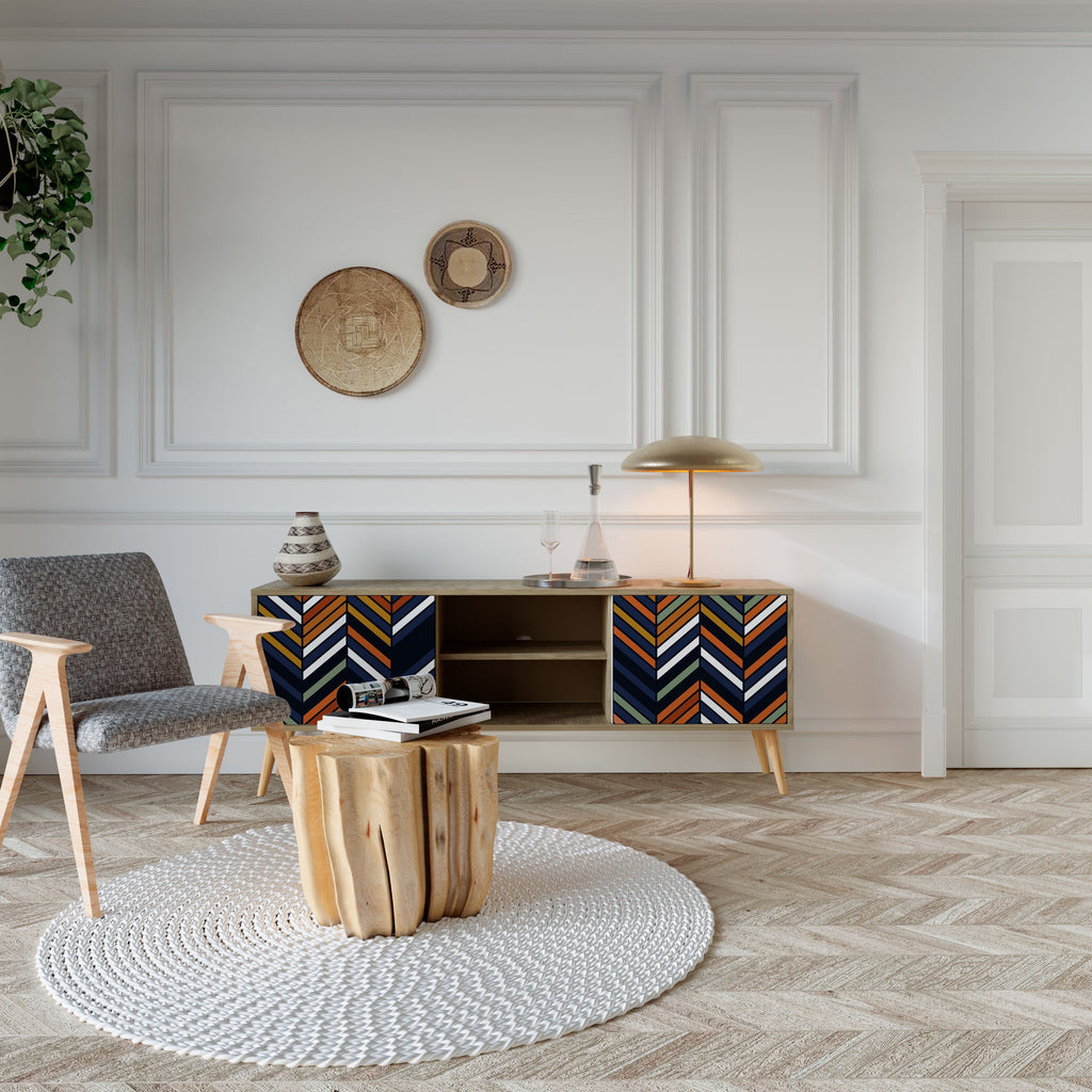 Meuble TV 2 portes VIBRANT PATCHWORK effet chêne