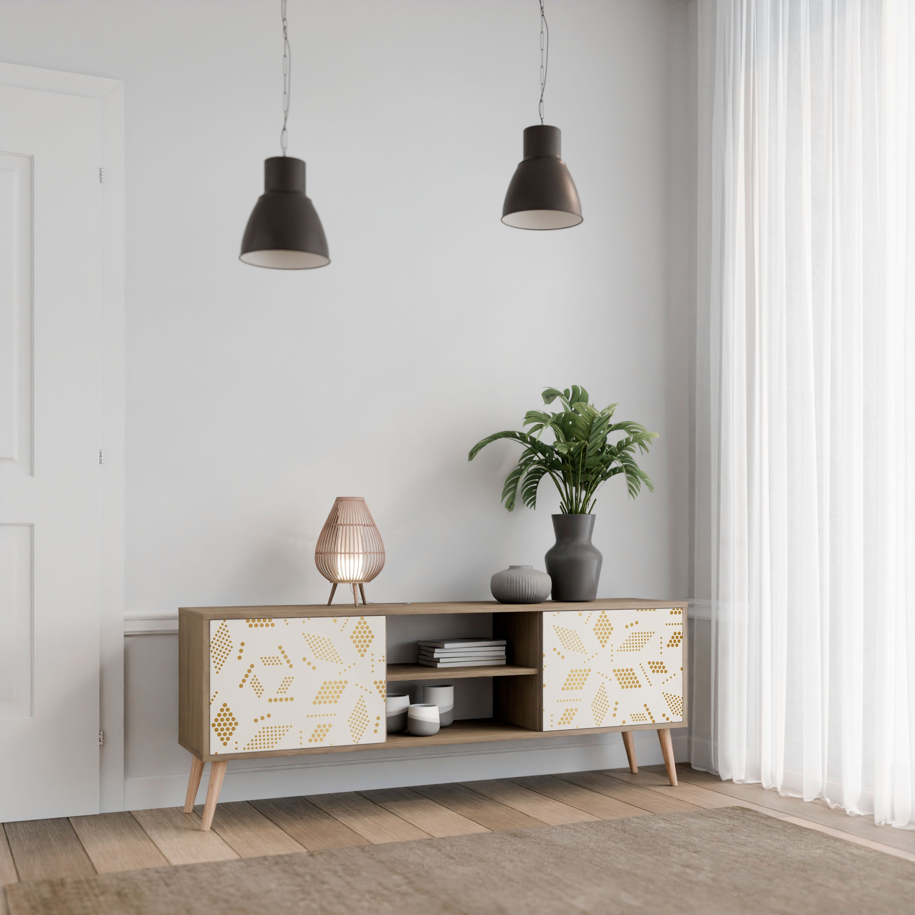 Meuble TV 2 portes SPOTTED DAZE effet chêne