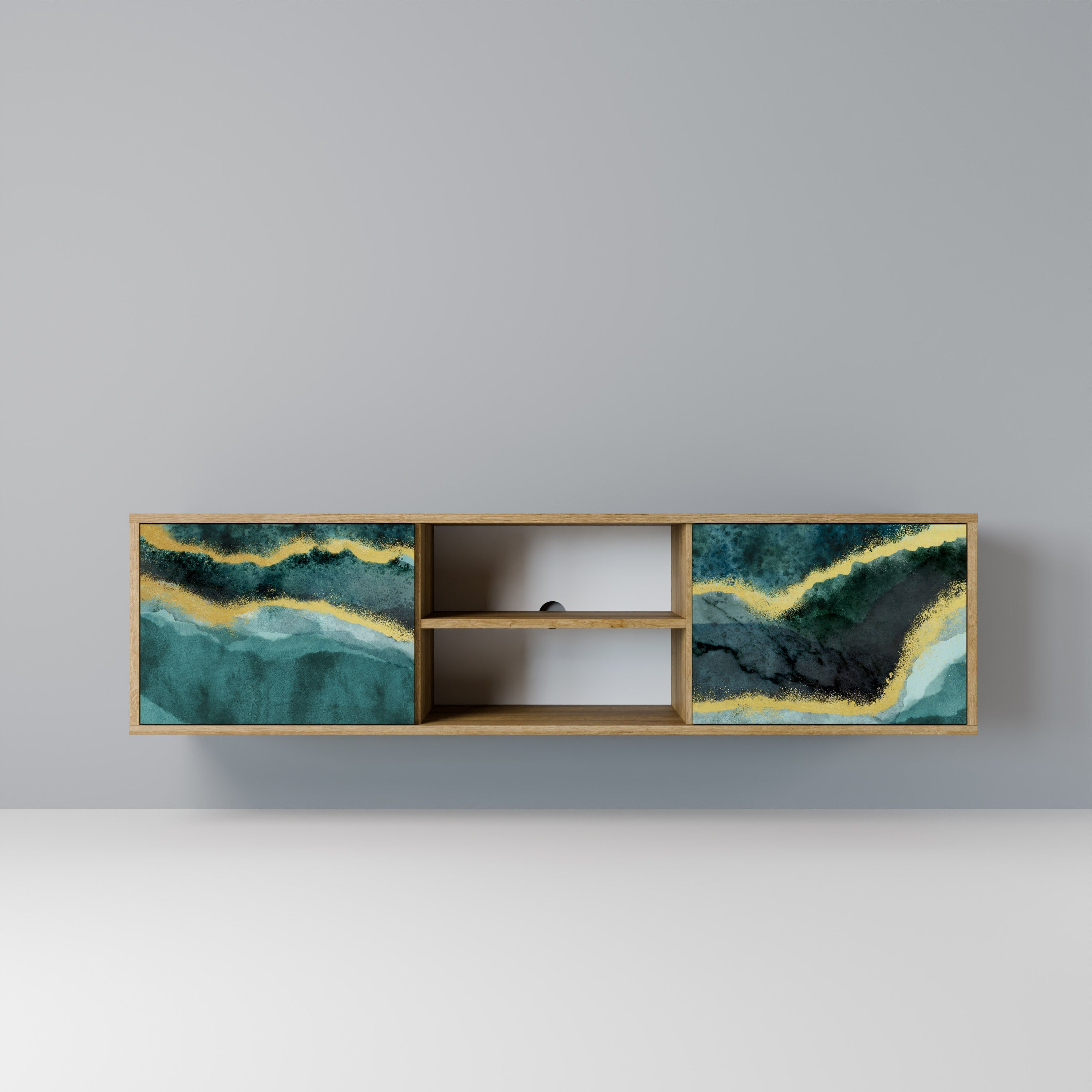 Meuble TV 2 portes GOLDRUSH ODYSSEY effet chêne