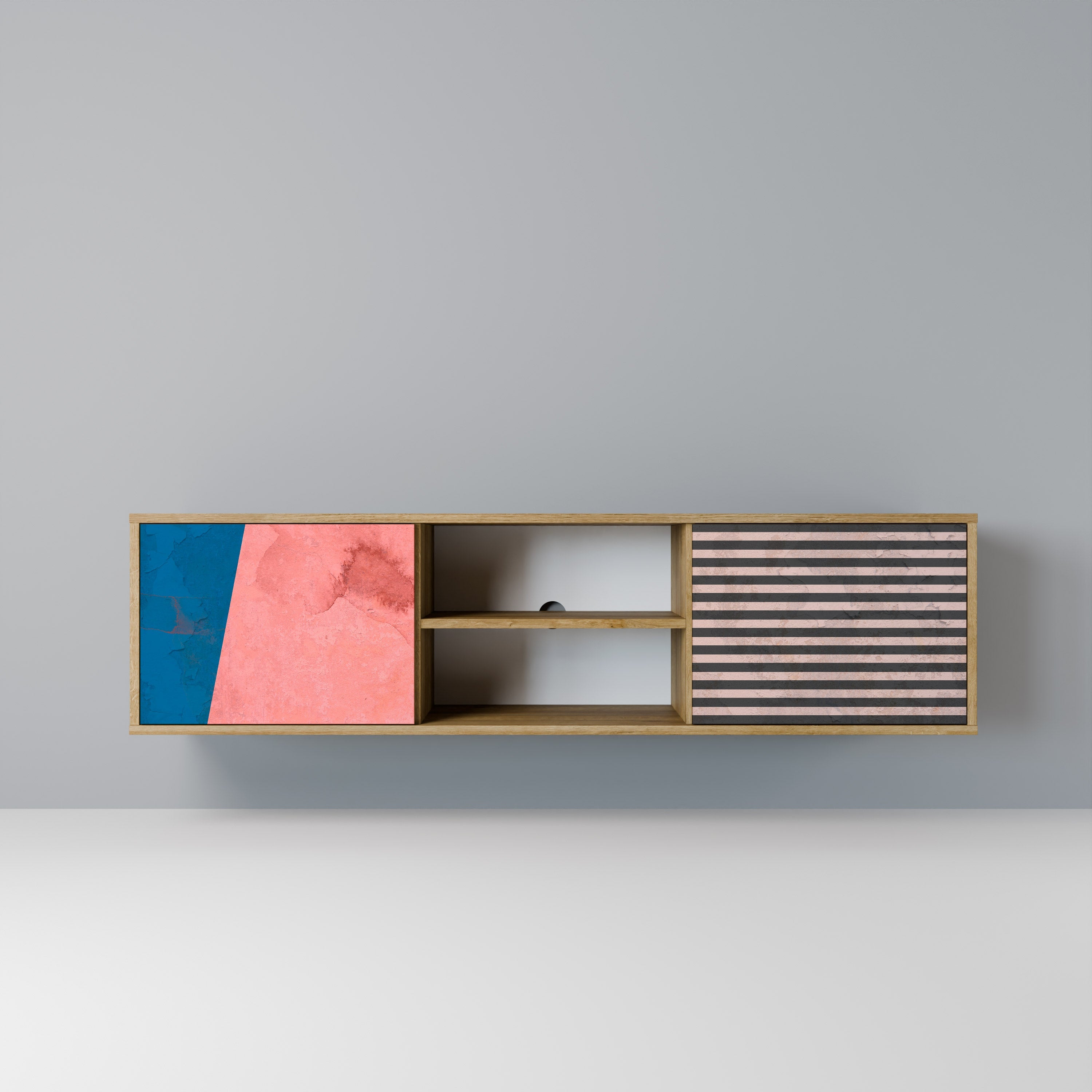 Meuble TV 2 portes GLAMOROUS STRIPE effet chêne