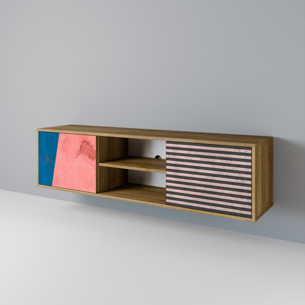 Meuble TV 2 portes GLAMOROUS STRIPE effet chêne