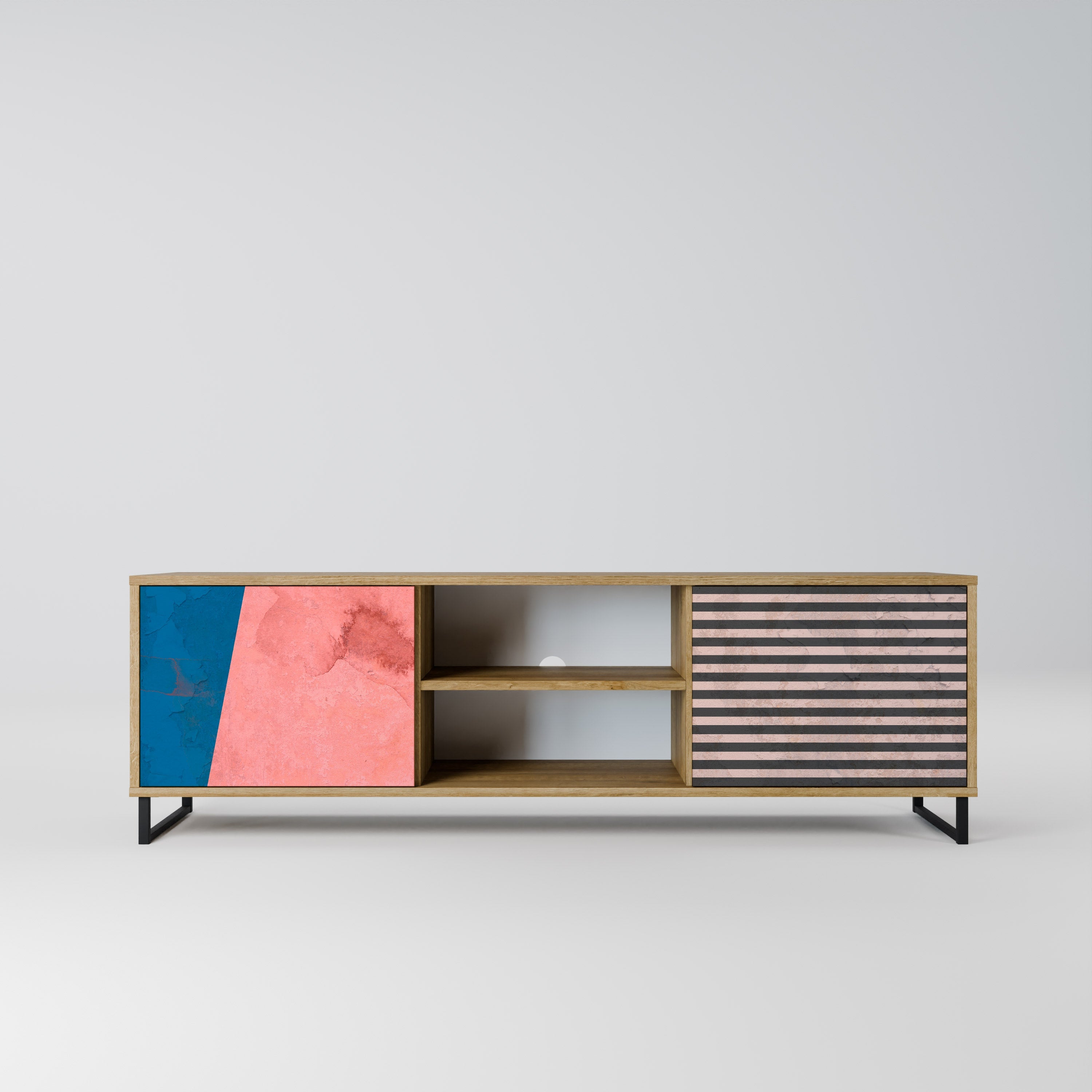 Meuble TV 2 portes GLAMOROUS STRIPE effet chêne