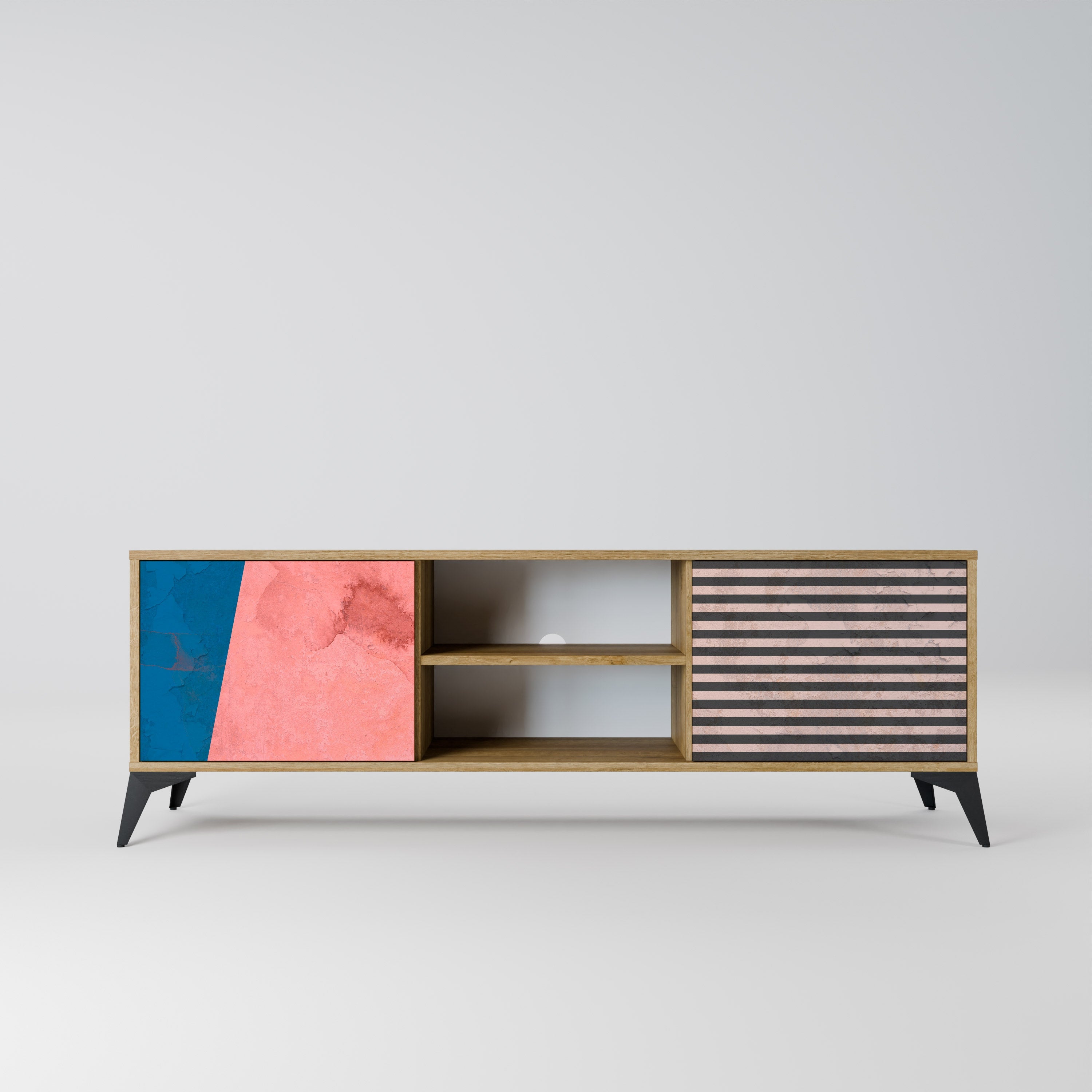 Meuble TV 2 portes GLAMOROUS STRIPE effet chêne