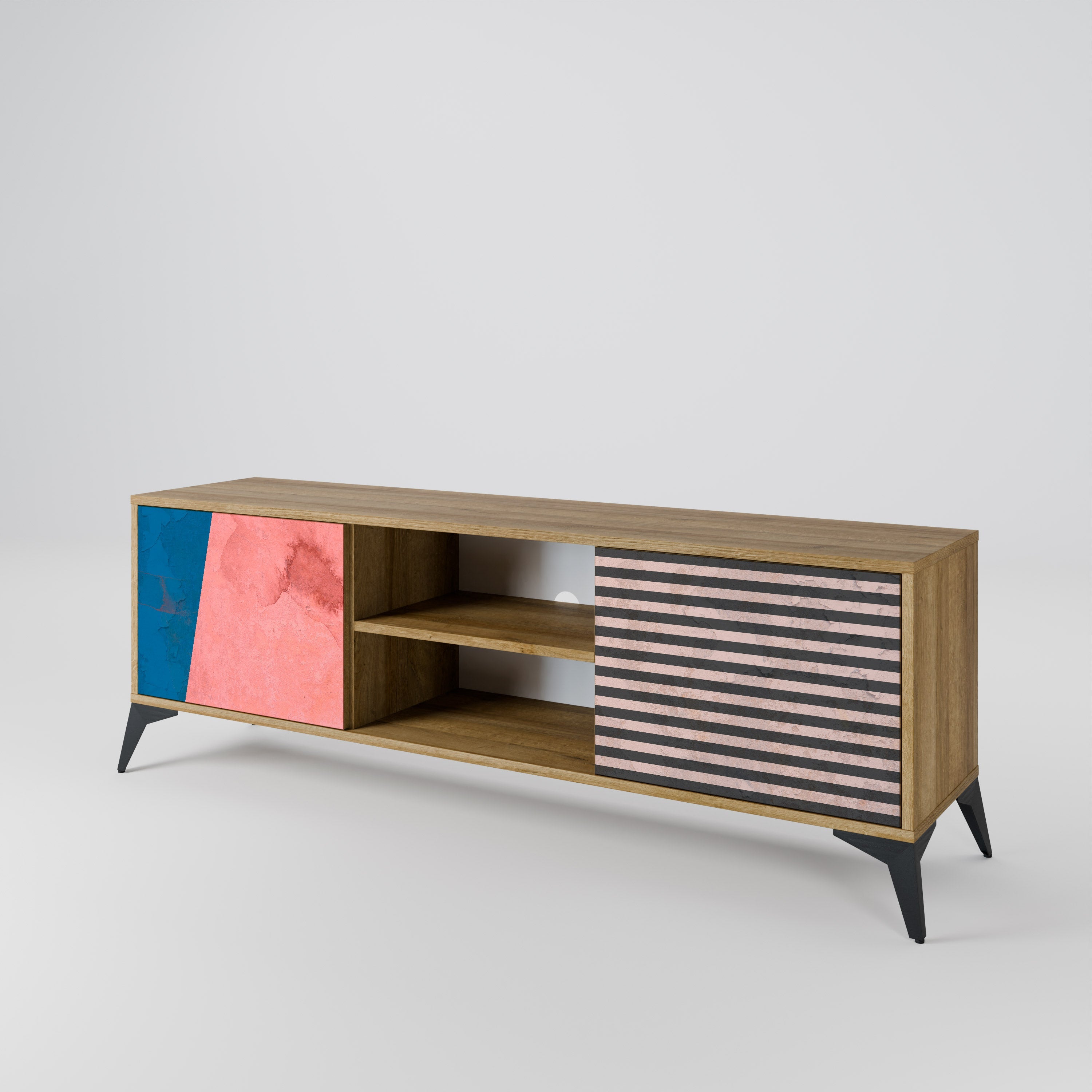 Meuble TV 2 portes GLAMOROUS STRIPE effet chêne