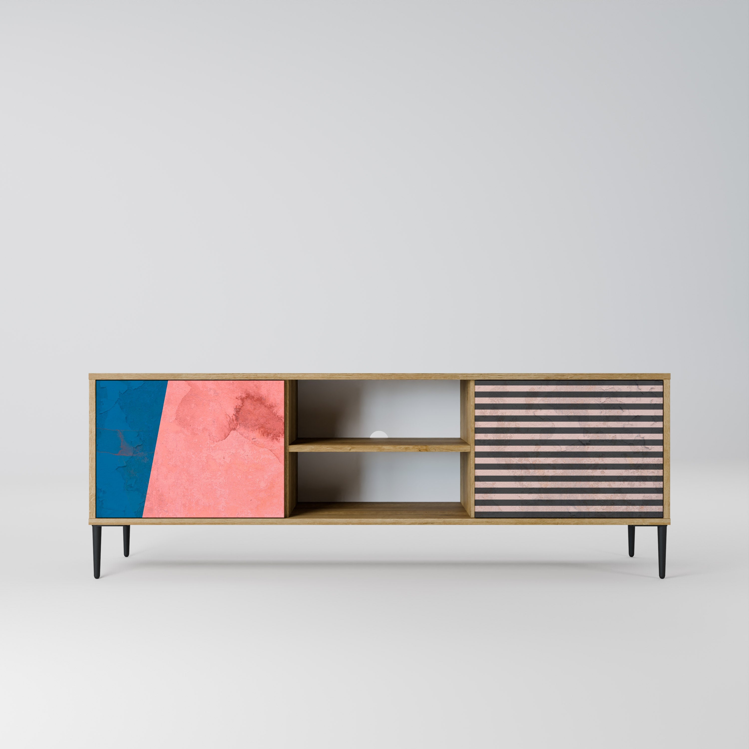 Meuble TV 2 portes GLAMOROUS STRIPE effet chêne