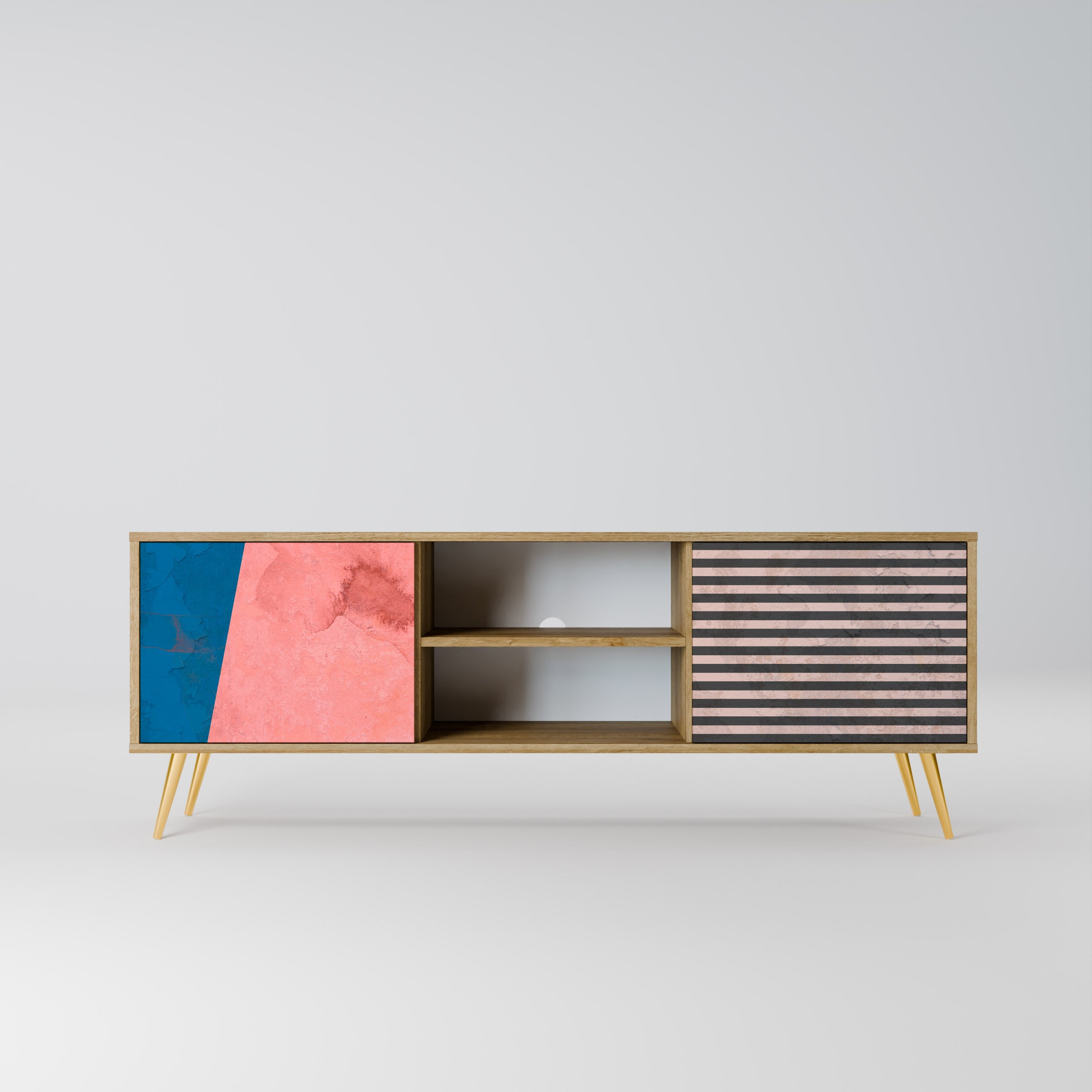 Meuble TV 2 portes GLAMOROUS STRIPE effet chêne