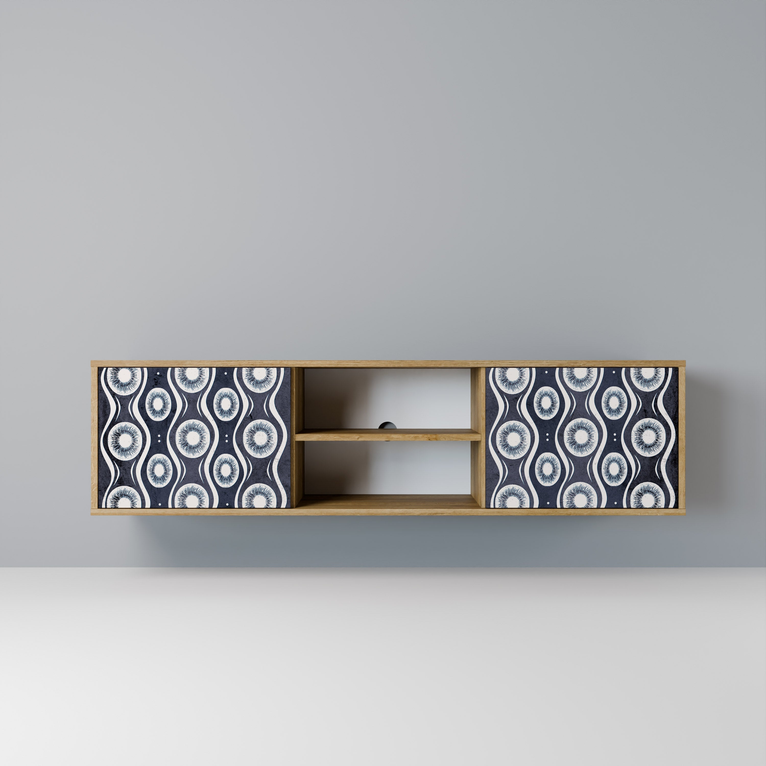 Meuble TV 2 portes GRAPHITE EYES effet chêne