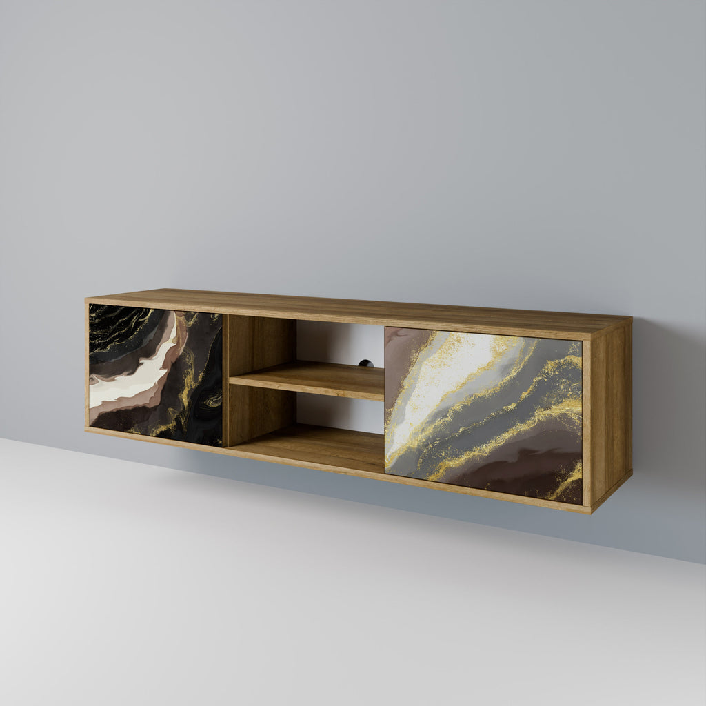 Meuble TV 2 portes GOLD DUST effet chêne