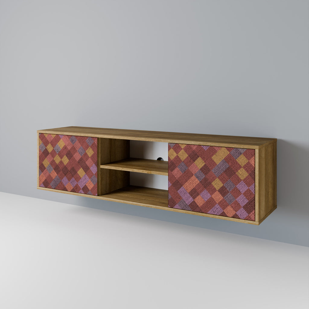 Meuble TV 2 portes PAINTED SQUARES effet chêne