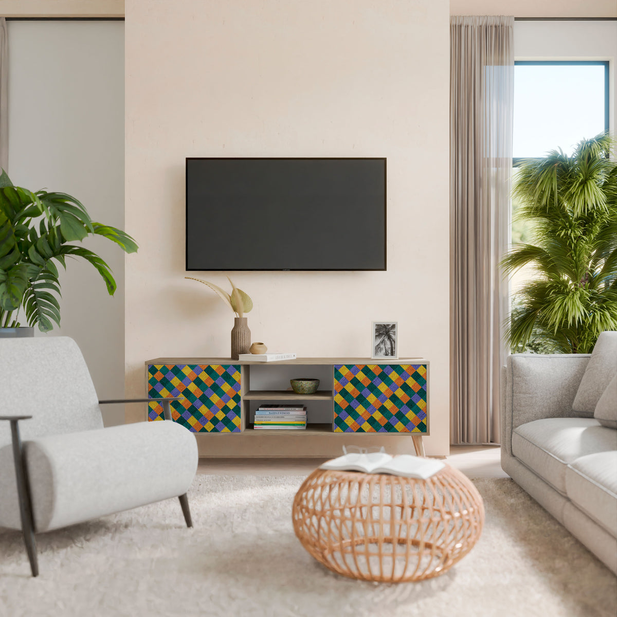 PAINTED SQUARES MIX 2-Door TV Cabinet