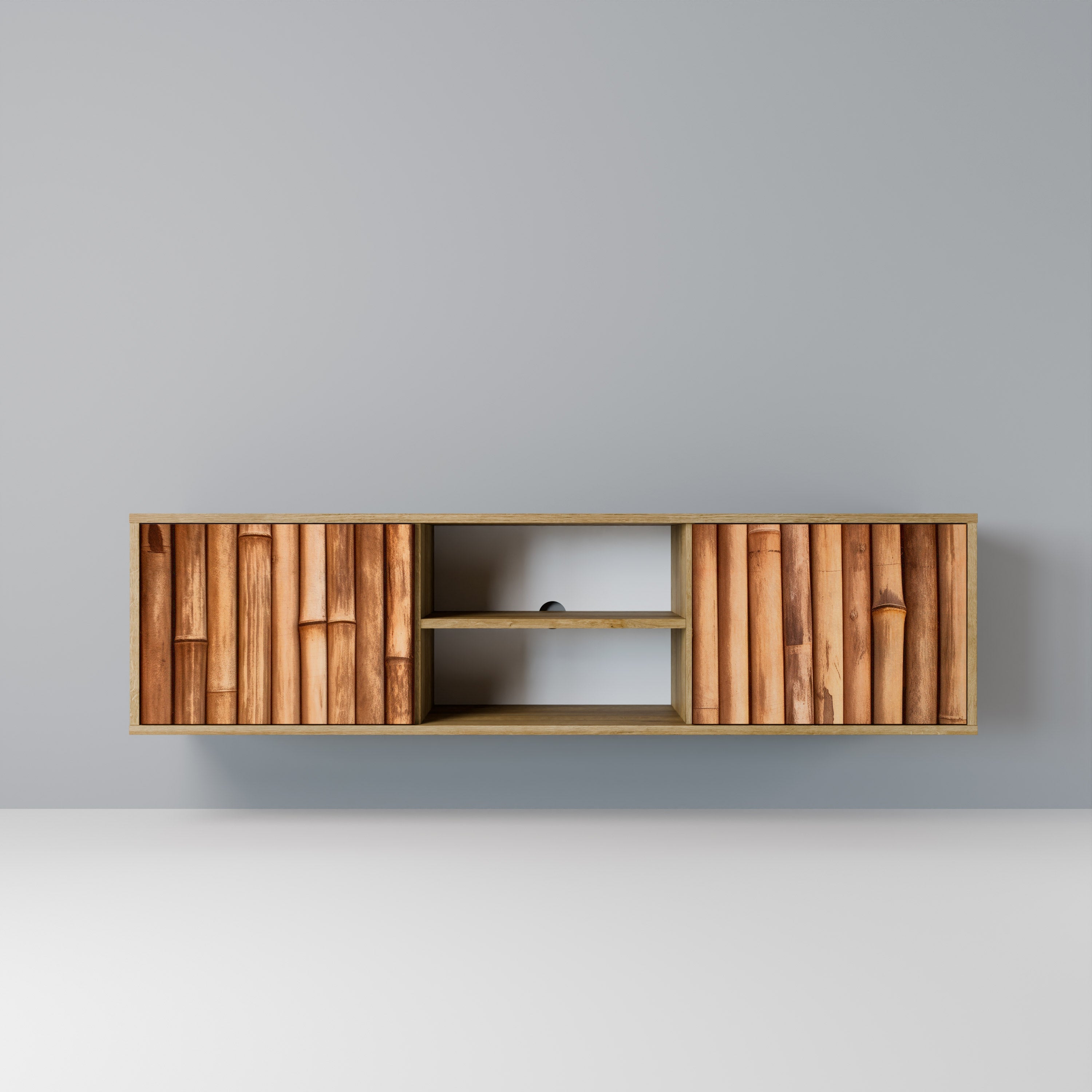 Meuble TV 2 portes en BOIS NATUREL effet chêne