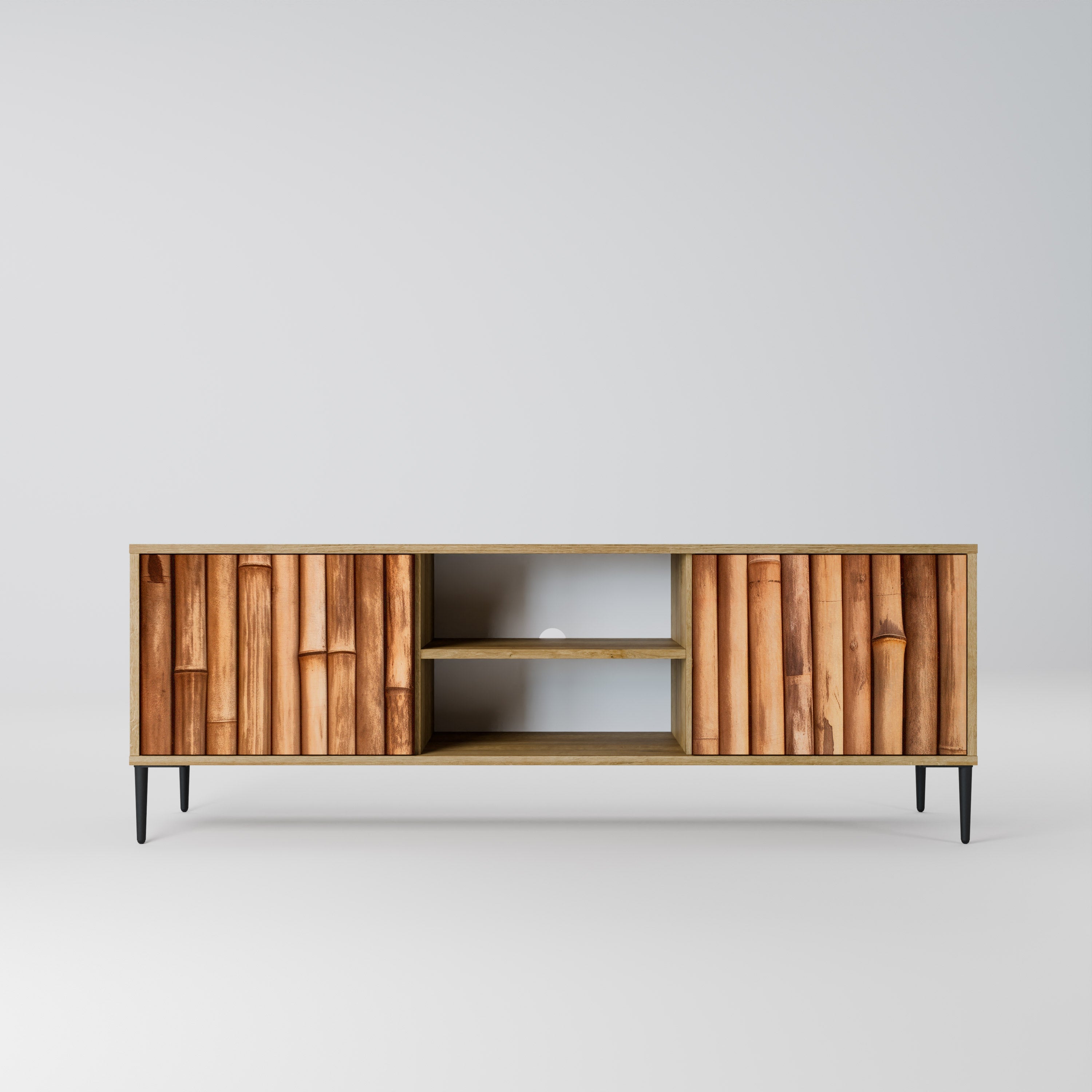 Meuble TV 2 portes en BOIS NATUREL effet chêne