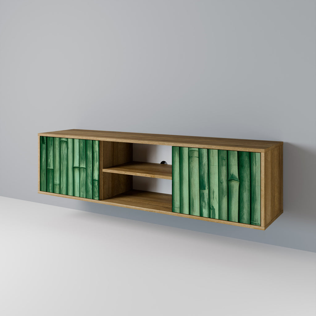 Meuble TV 2 portes VERT NATUREL effet chêne