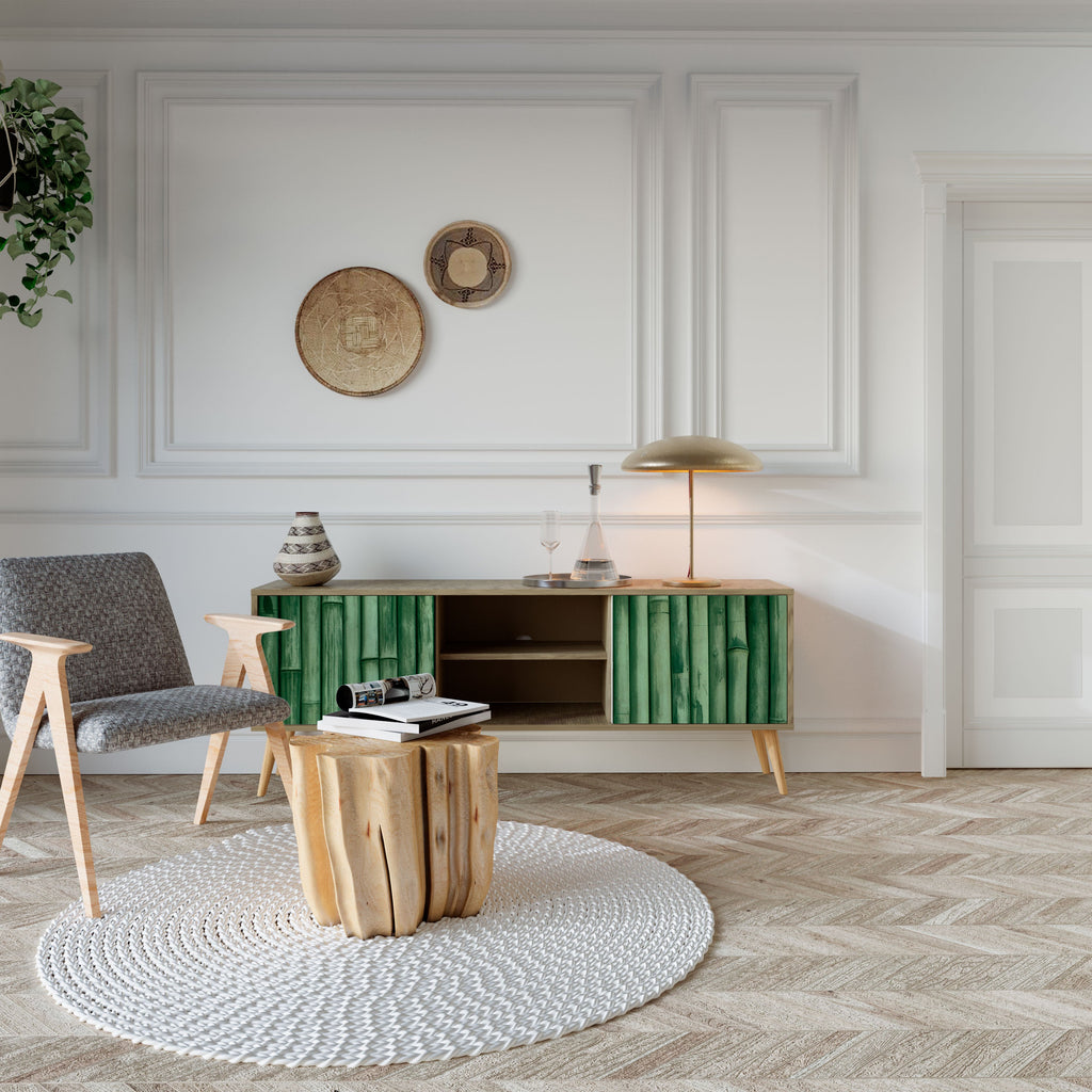 Meuble TV 2 portes VERT NATUREL effet chêne