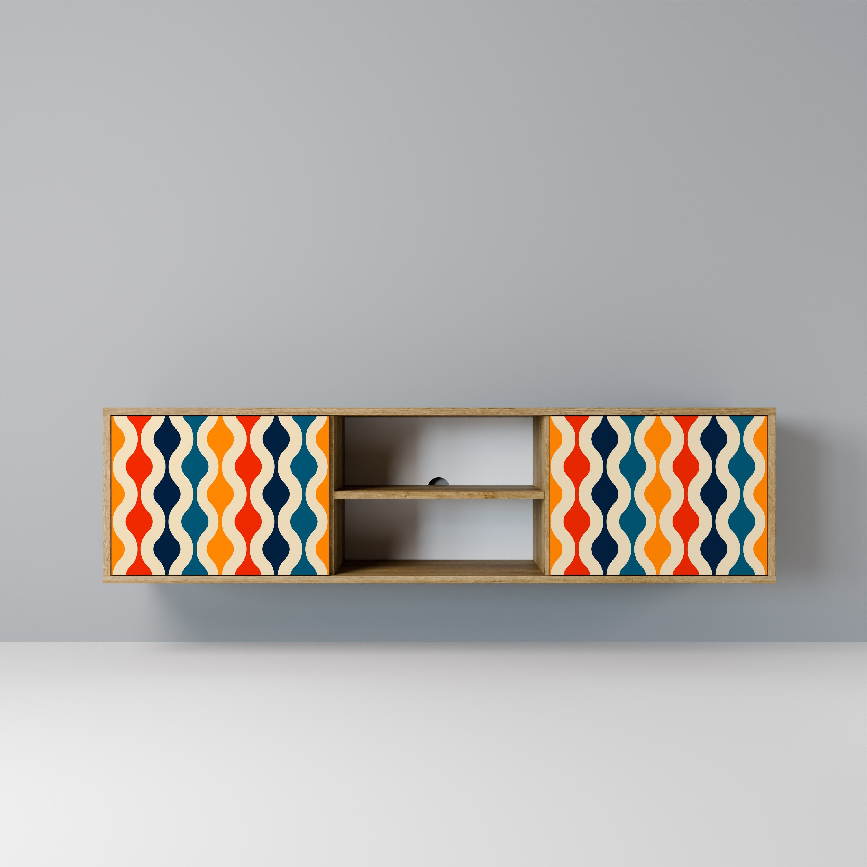 Meuble TV 2 portes COLORFUL NOSTALGIE effet chêne