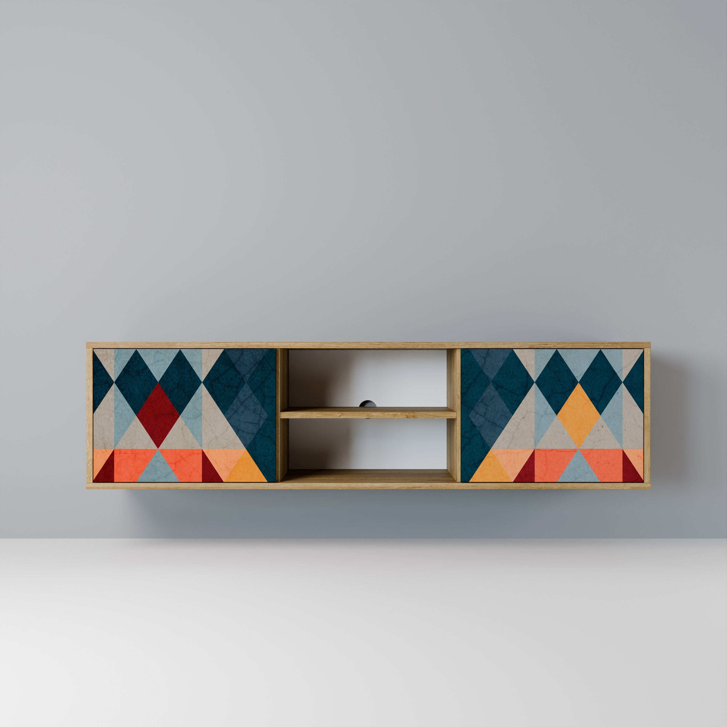 Meuble TV 2 portes CRACKED ILLUSION effet chêne