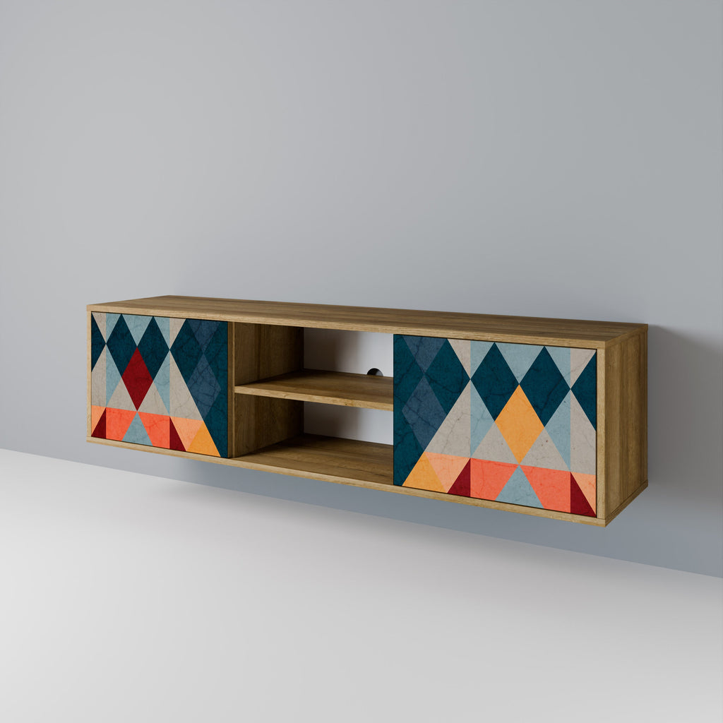 Meuble TV 2 portes CRACKED ILLUSION effet chêne