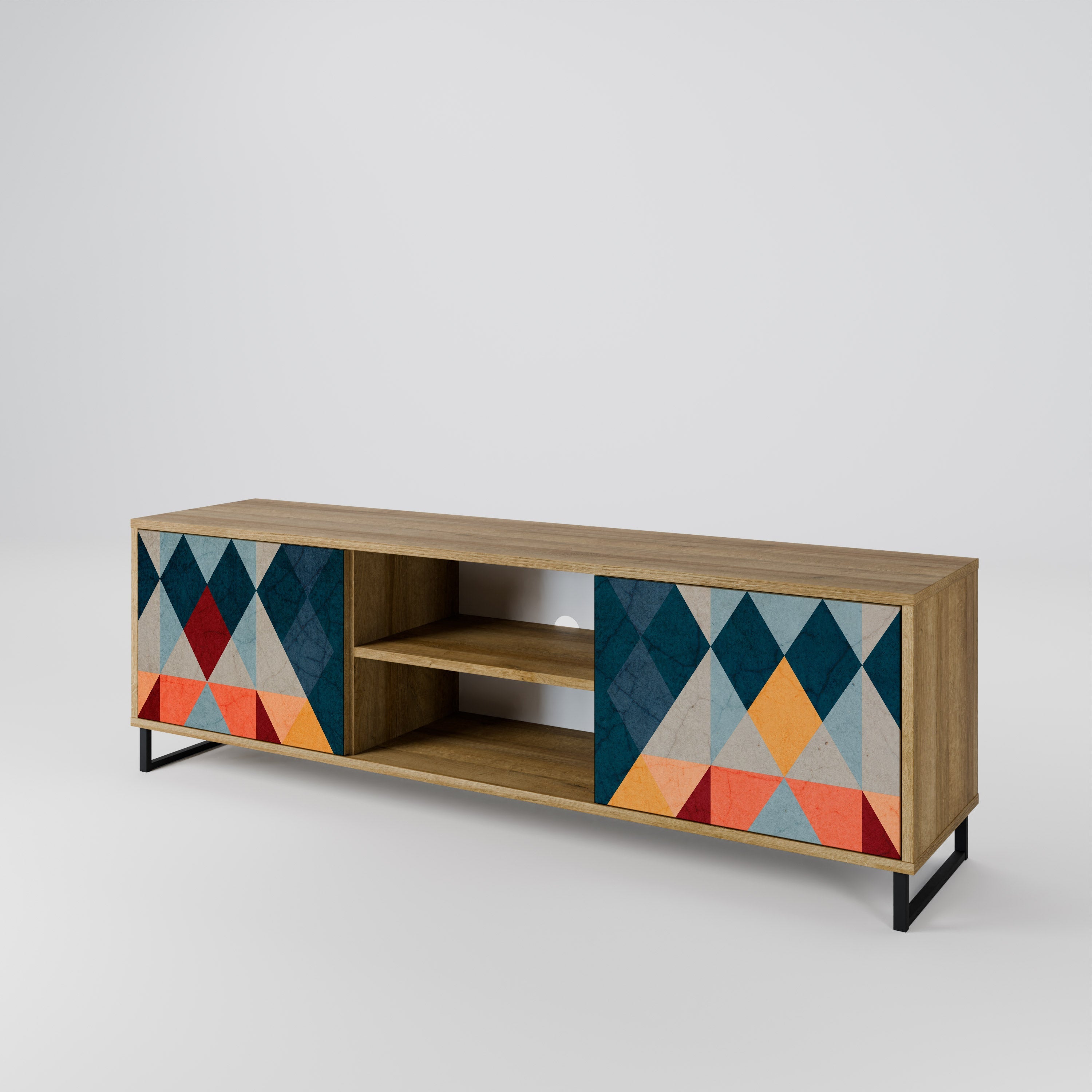 Meuble TV 2 portes CRACKED ILLUSION effet chêne