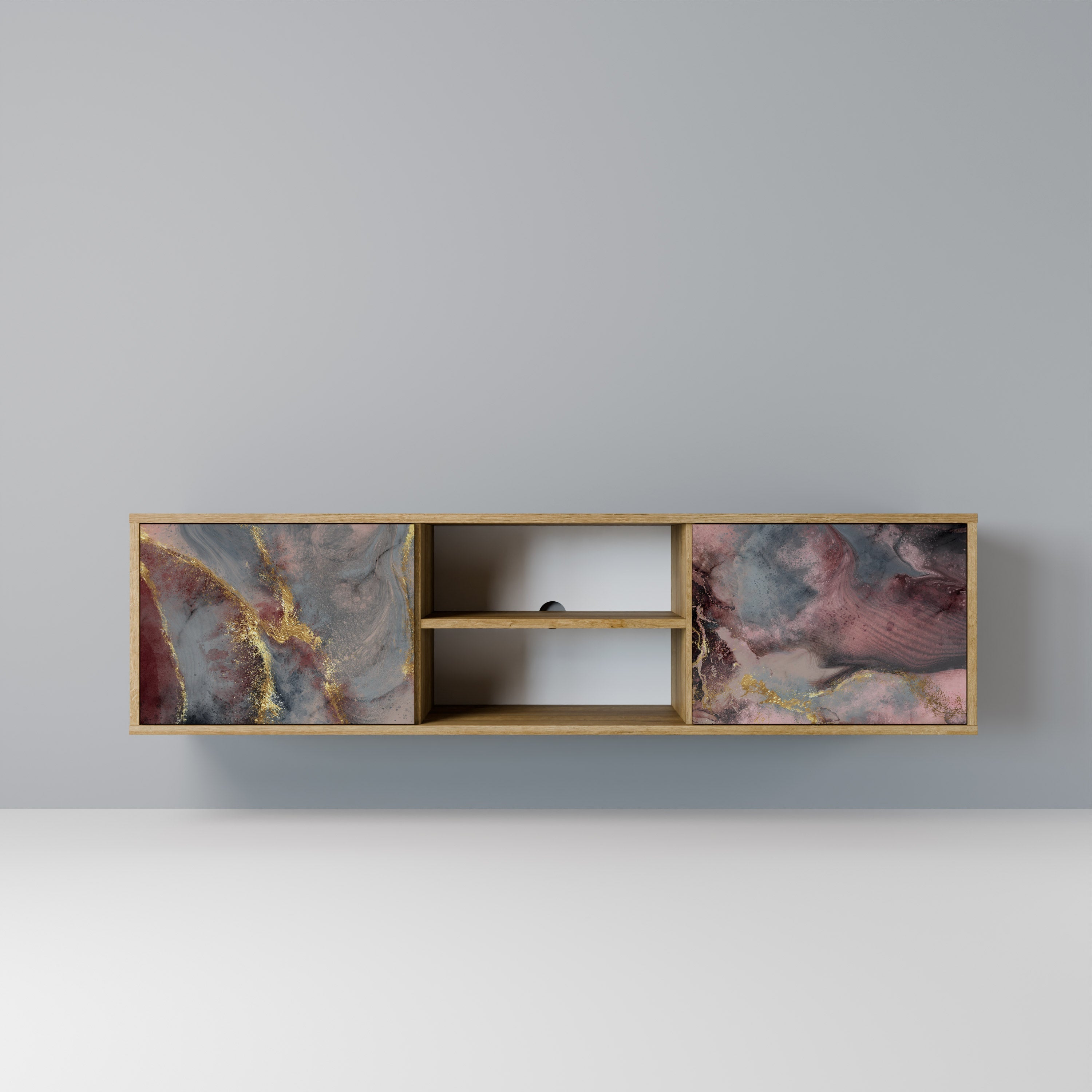 Meuble TV 2 portes GOLDEN TIDES effet chêne