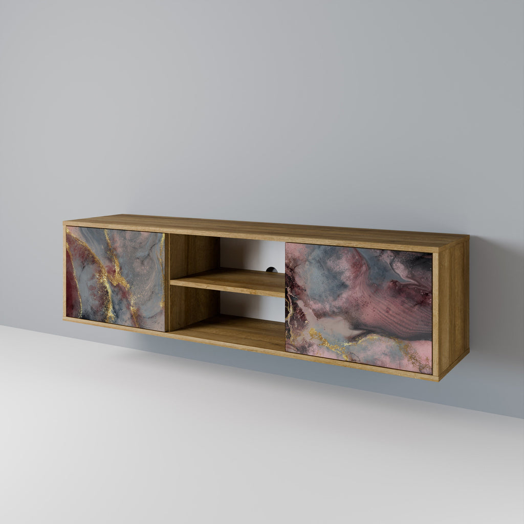 Meuble TV 2 portes GOLDEN TIDES effet chêne