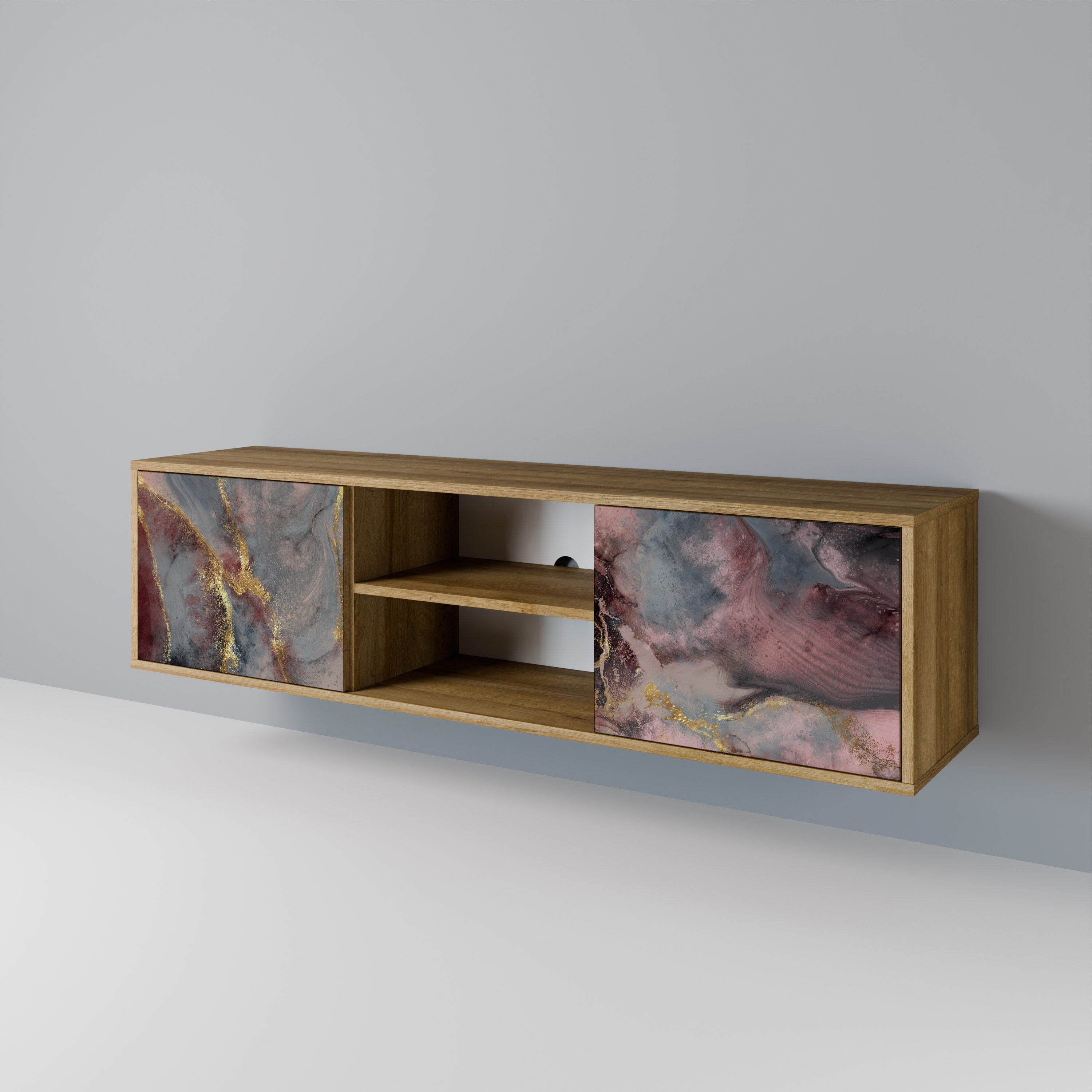 Meuble TV 2 portes GOLDEN TIDES effet chêne