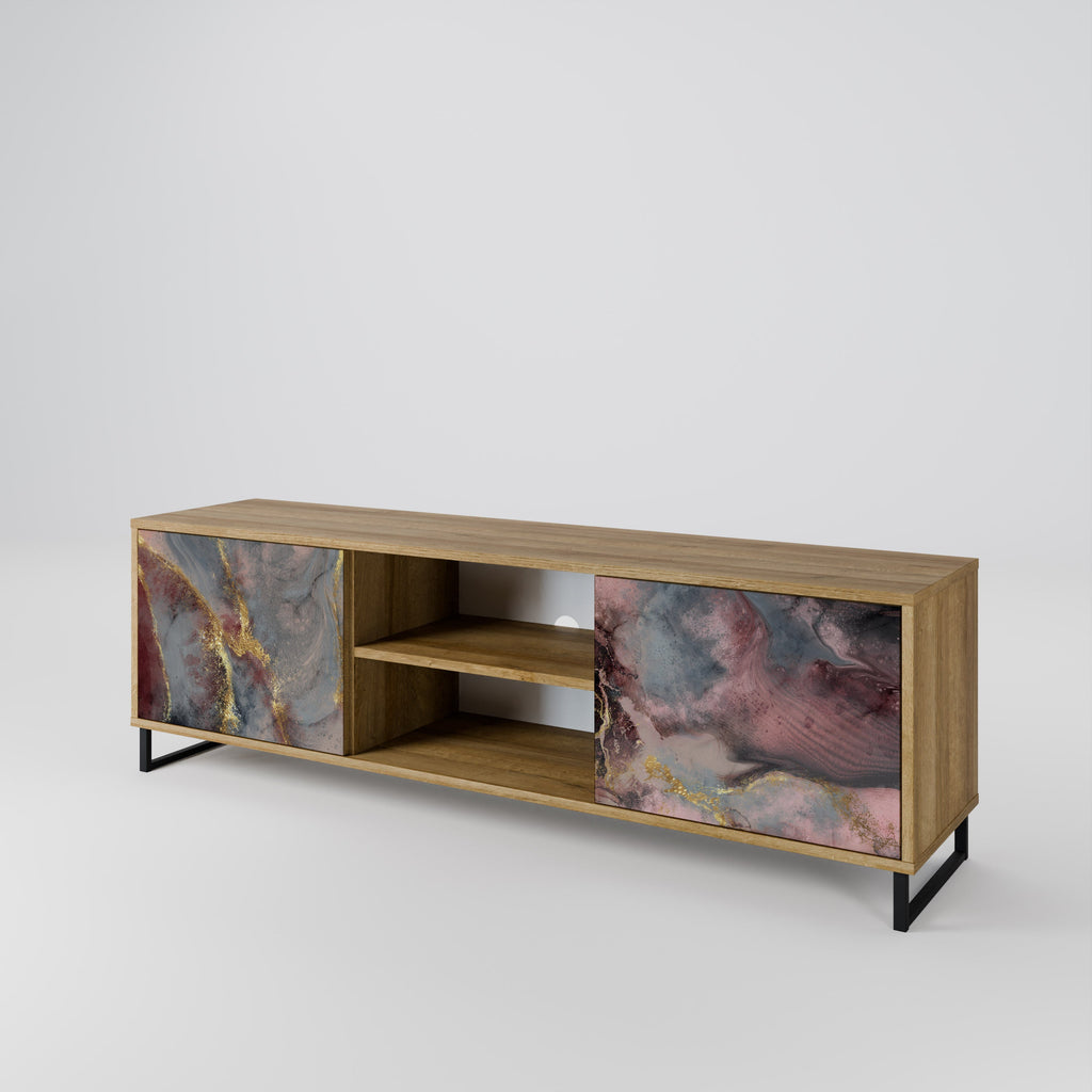 Meuble TV 2 portes GOLDEN TIDES effet chêne