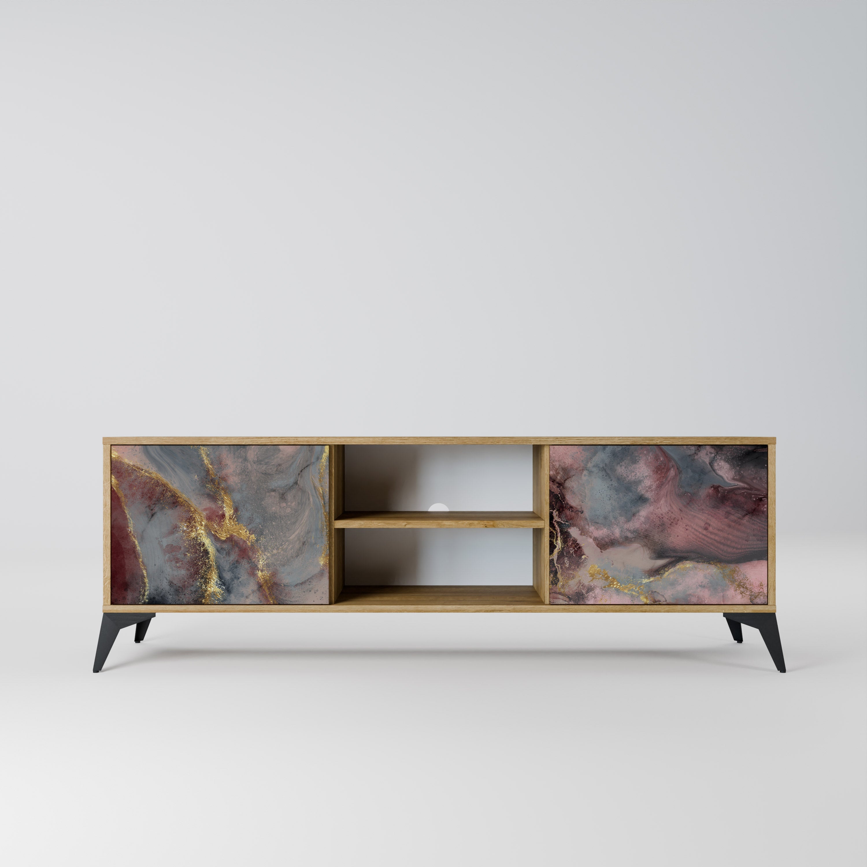 Meuble TV 2 portes GOLDEN TIDES effet chêne