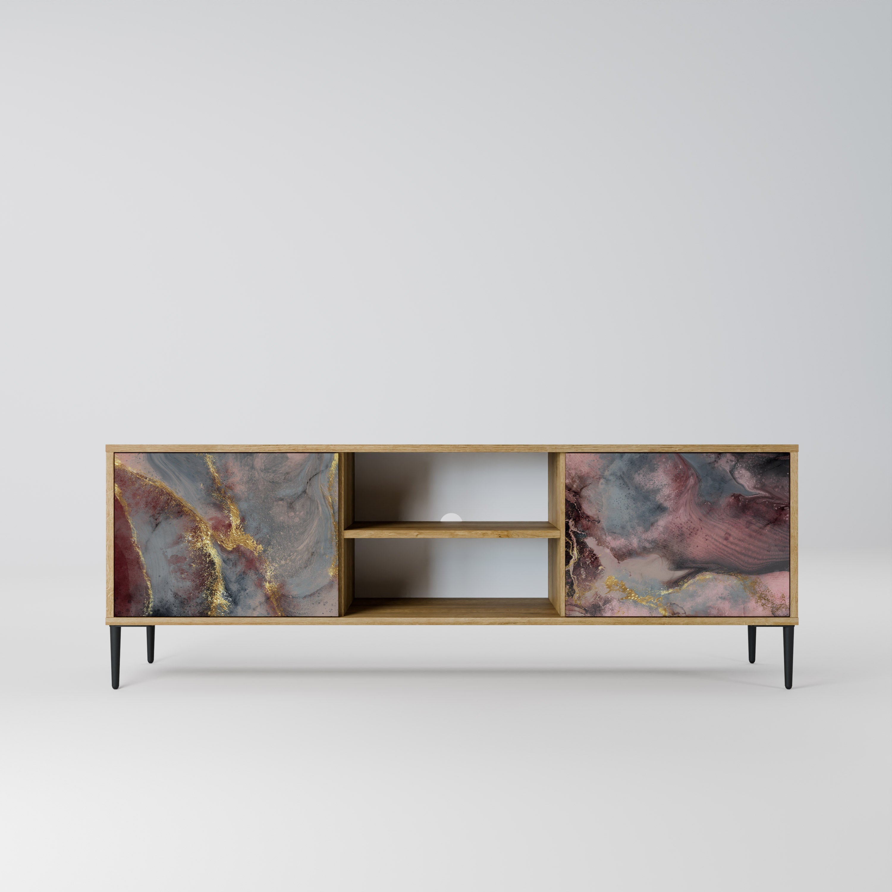 Meuble TV 2 portes GOLDEN TIDES effet chêne