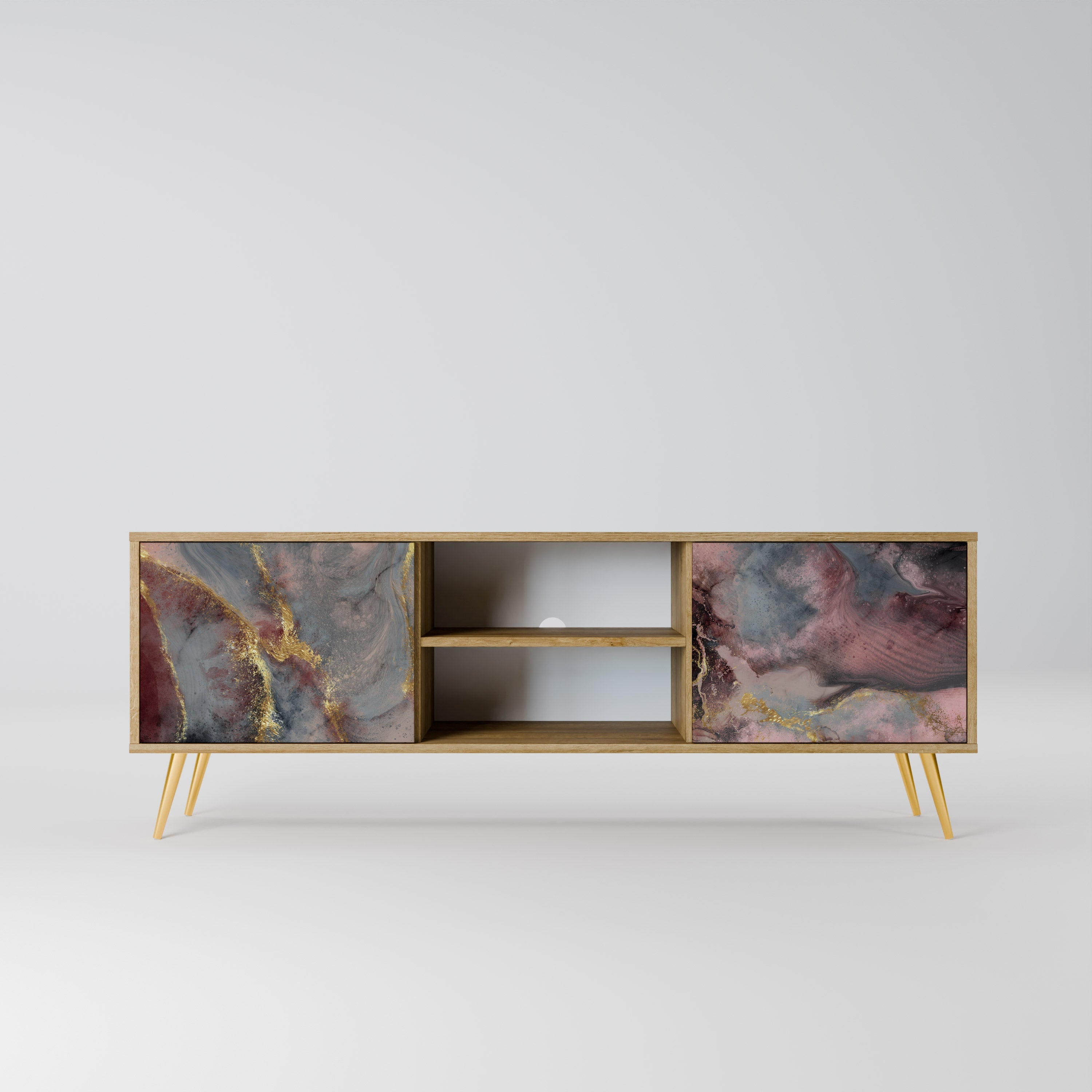 Meuble TV 2 portes GOLDEN TIDES effet chêne