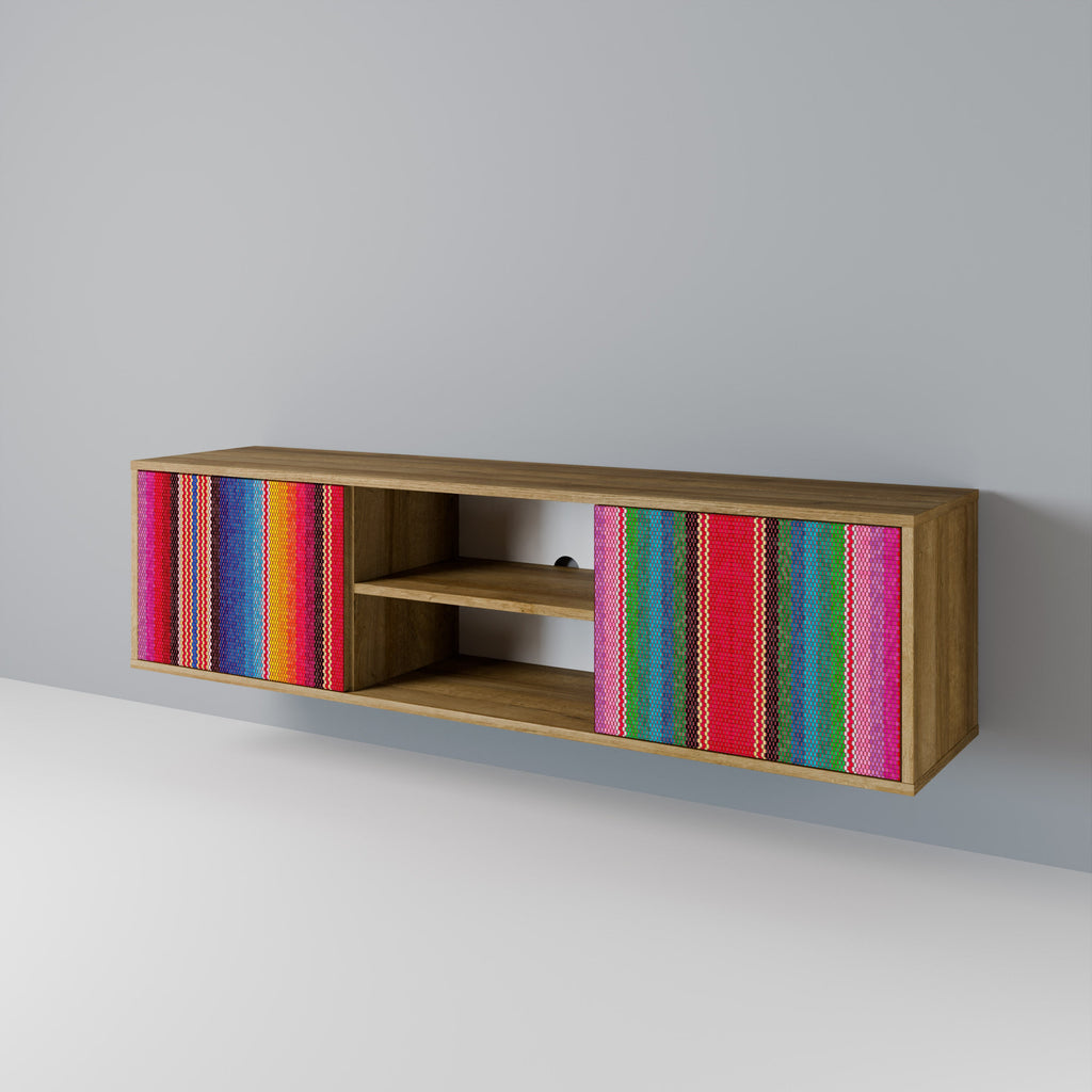 Meuble TV 2 portes ETHNIC MEXICAIN effet chêne