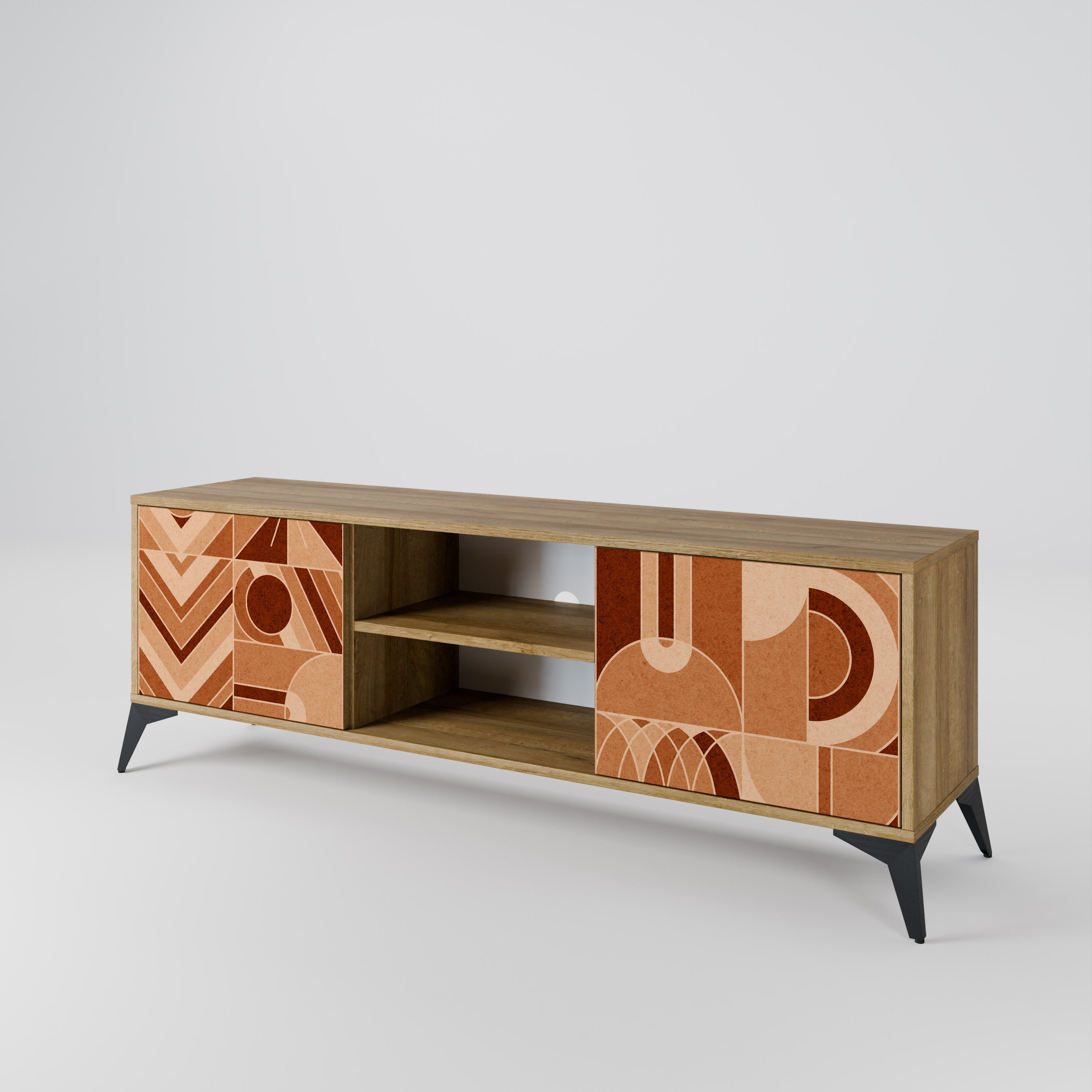 Meuble TV 2 portes PRISM MOSAIC effet chêne