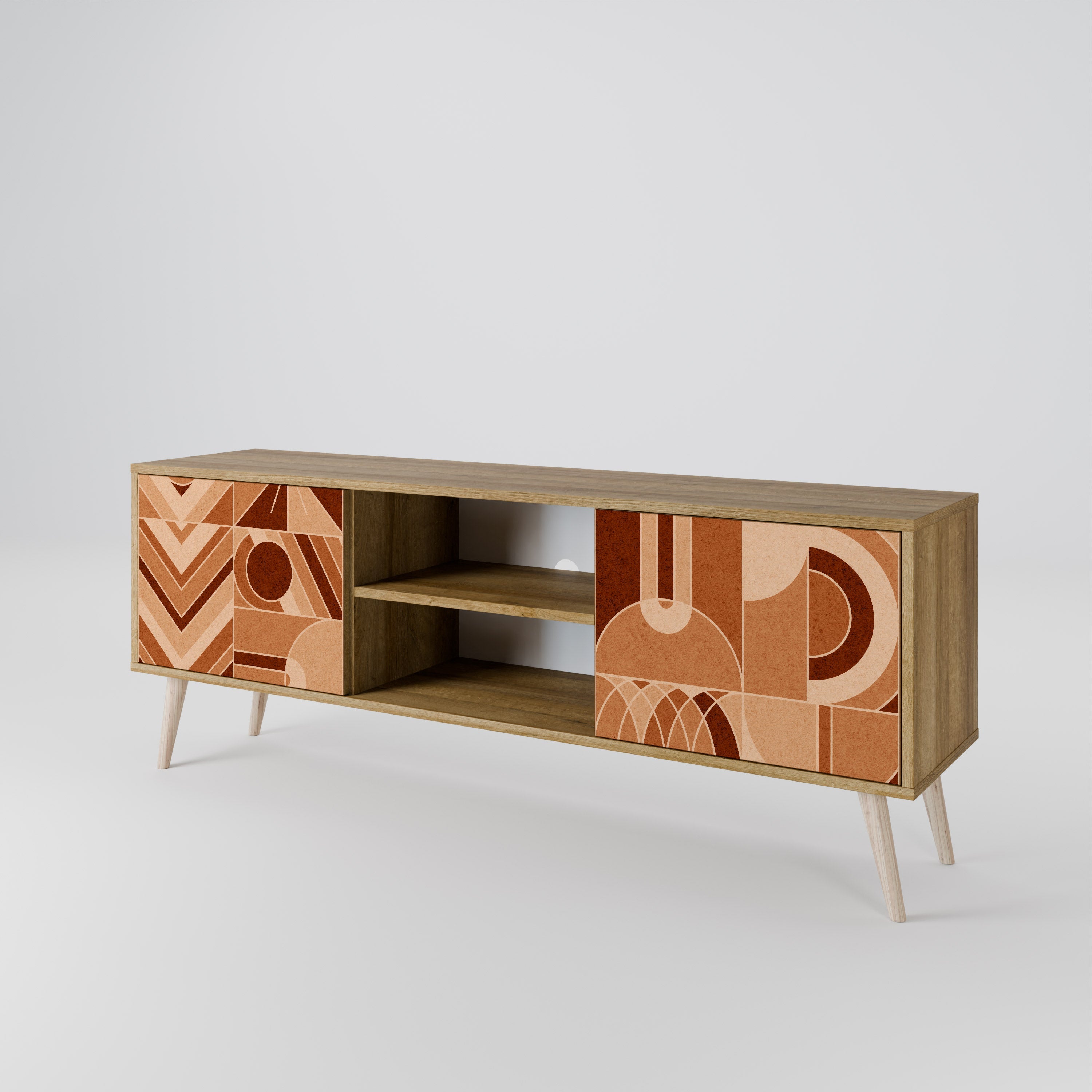 Meuble TV 2 portes PRISM MOSAIC effet chêne