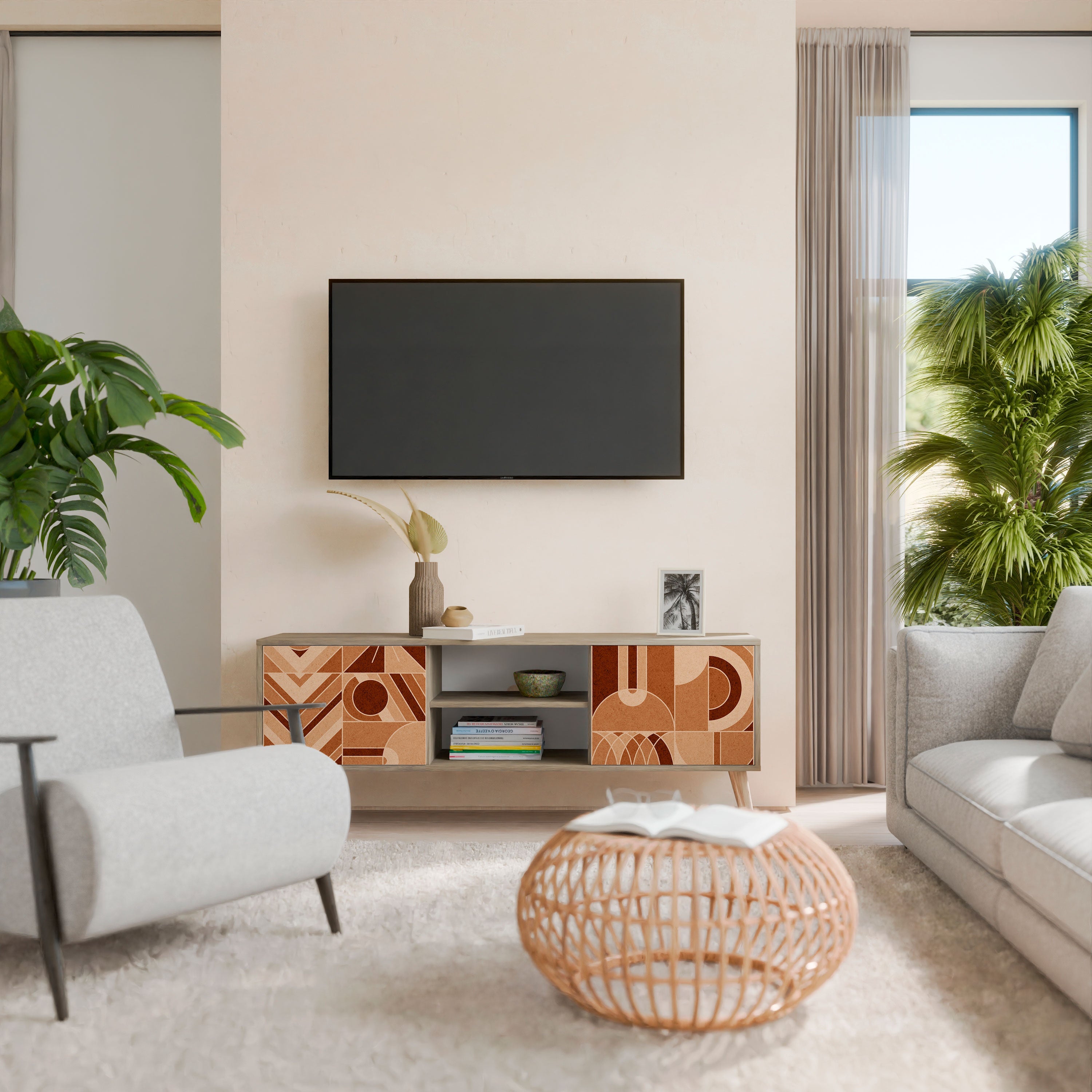 Meuble TV 2 portes PRISM MOSAIC effet chêne