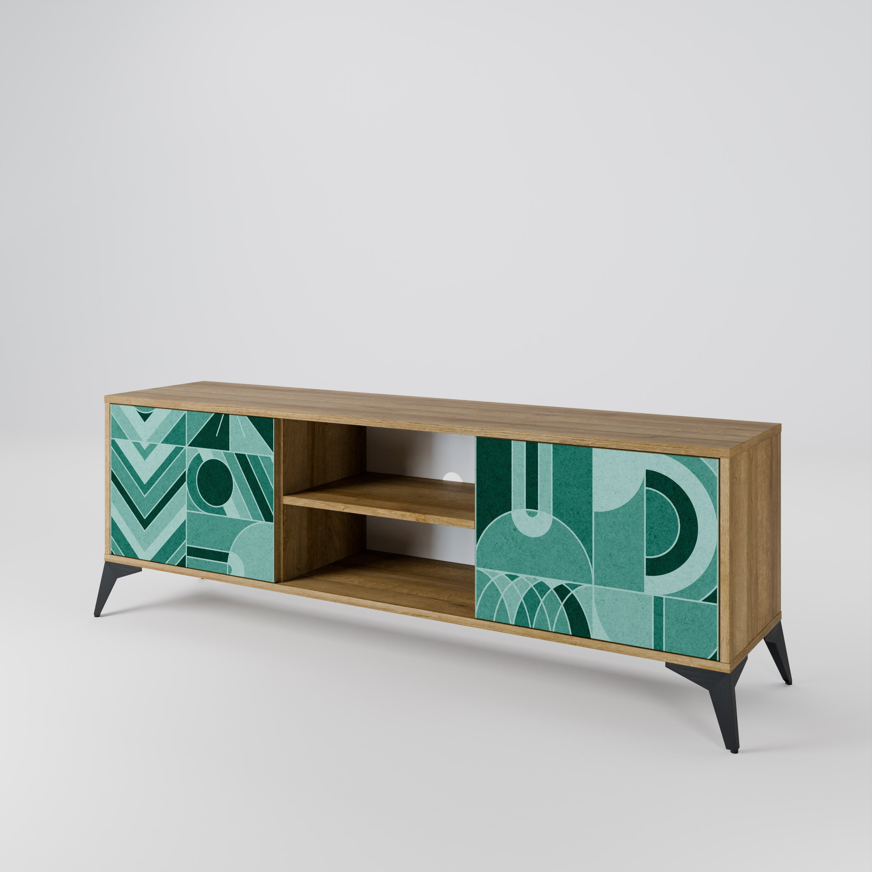 Meuble TV 2 portes HARMONIC GRID effet chêne