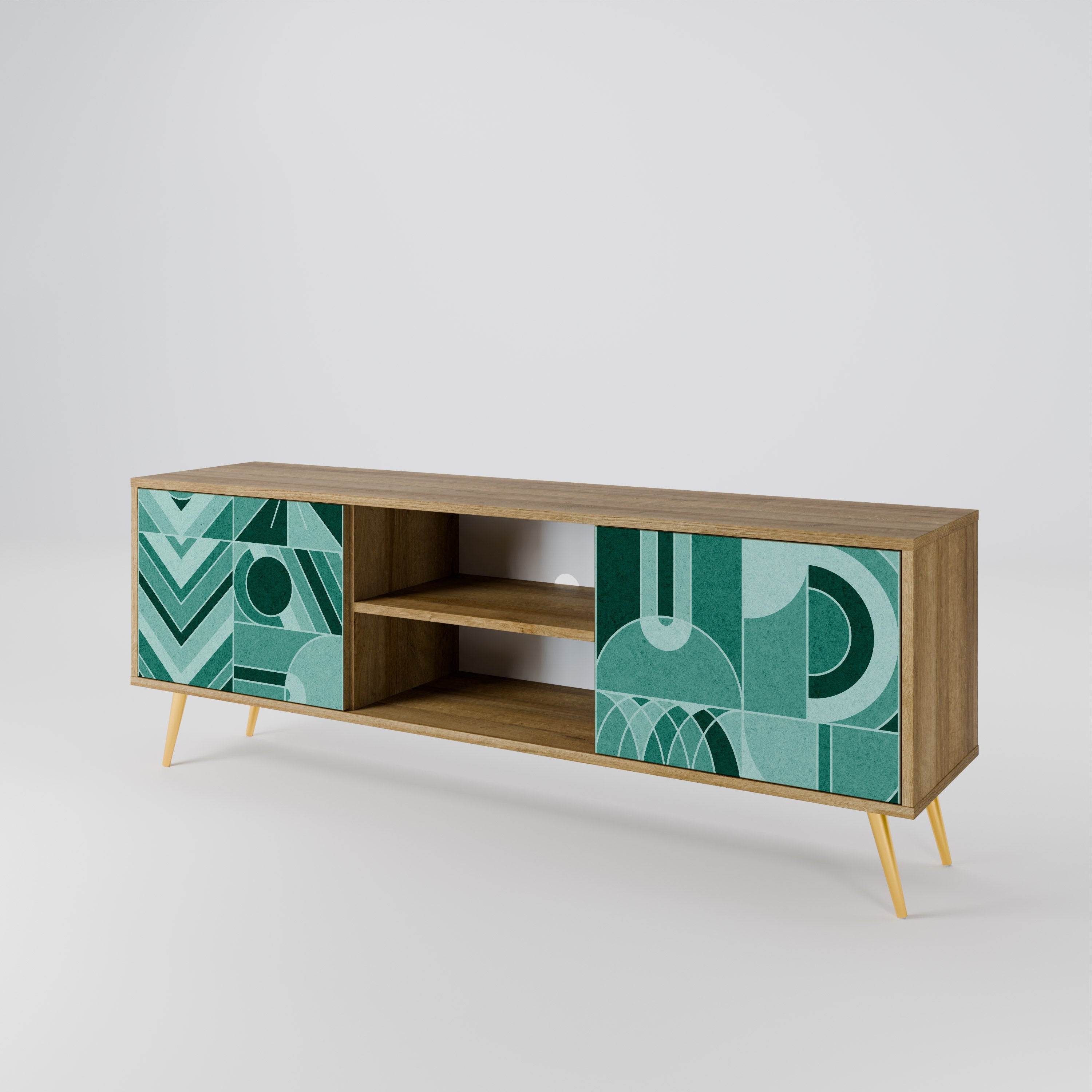 Meuble TV 2 portes HARMONIC GRID effet chêne