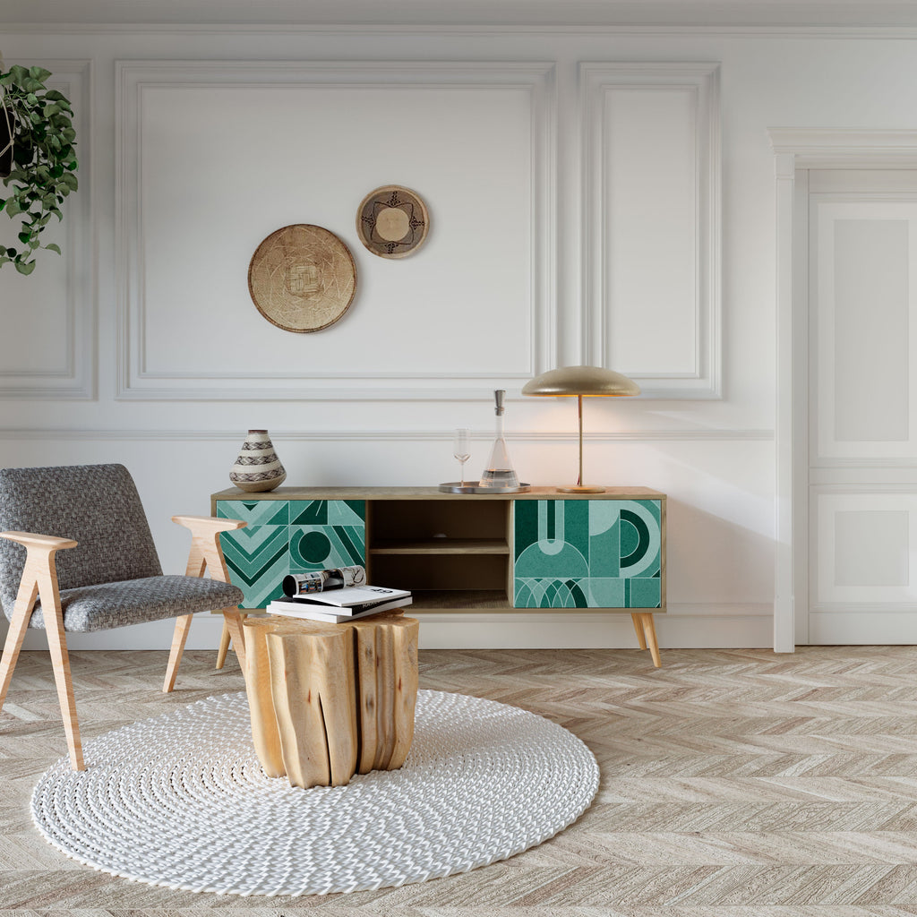 Meuble TV 2 portes HARMONIC GRID effet chêne