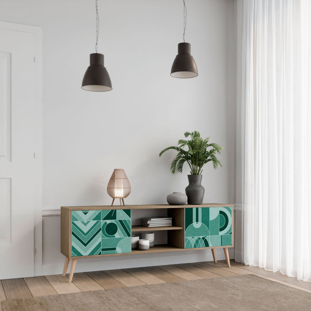 Meuble TV 2 portes HARMONIC GRID effet chêne