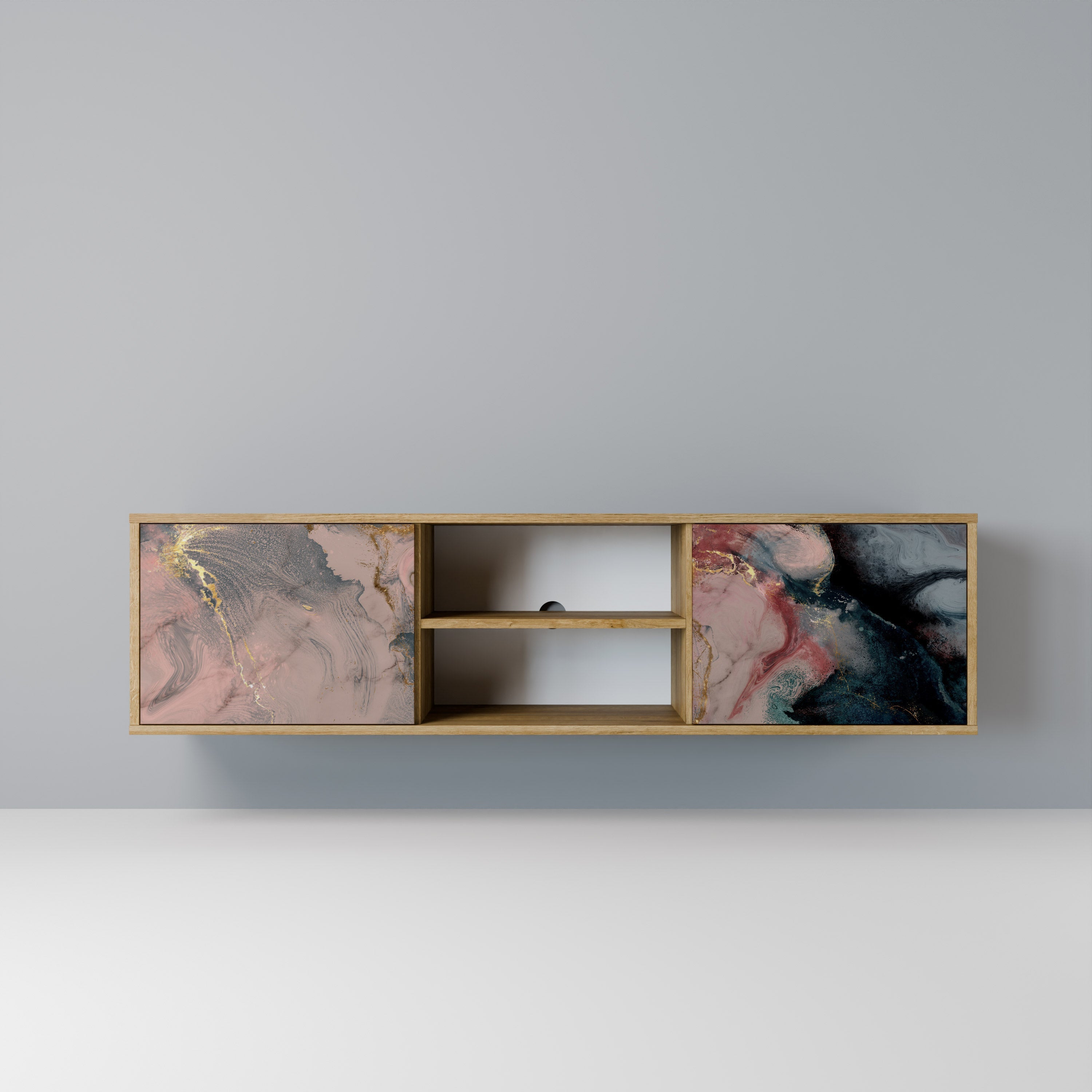 Meuble TV 2 portes GILDED SWIRLS effet chêne