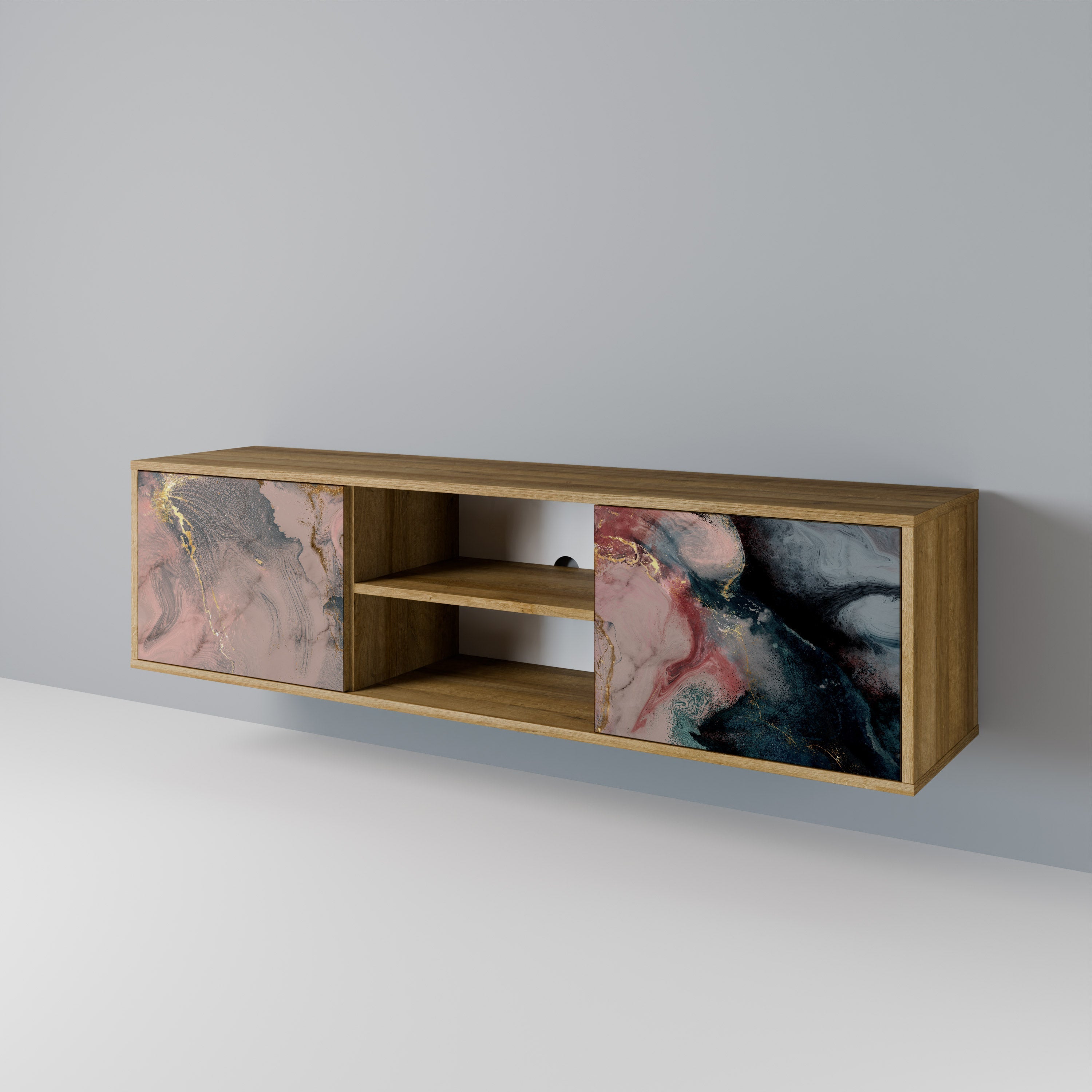 Meuble TV 2 portes GILDED SWIRLS effet chêne