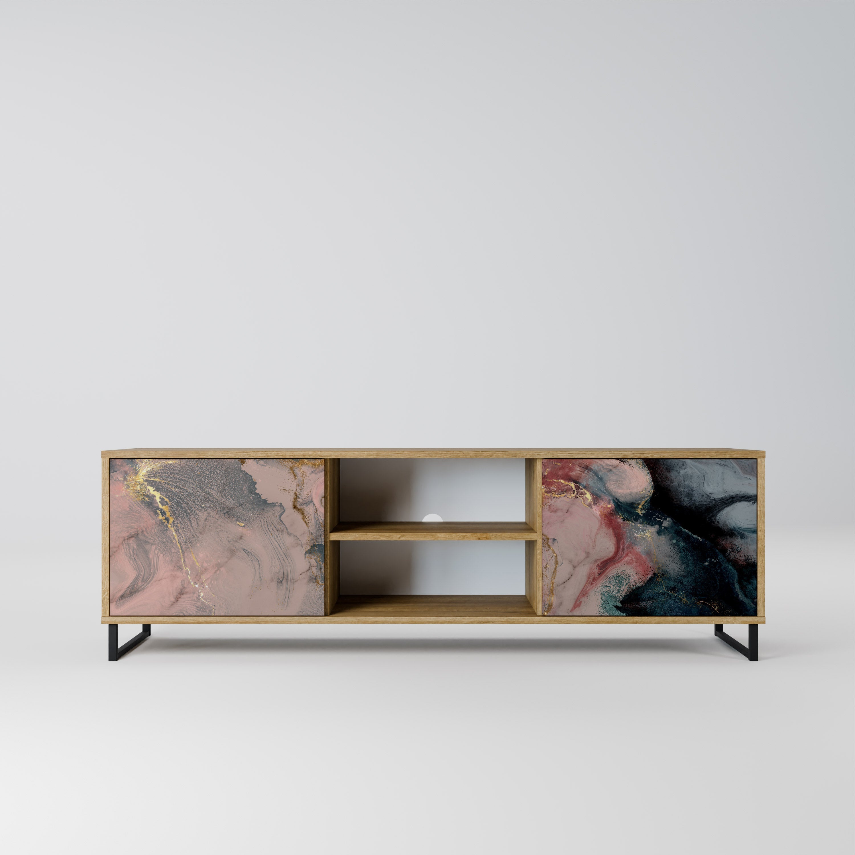 Meuble TV 2 portes GILDED SWIRLS effet chêne