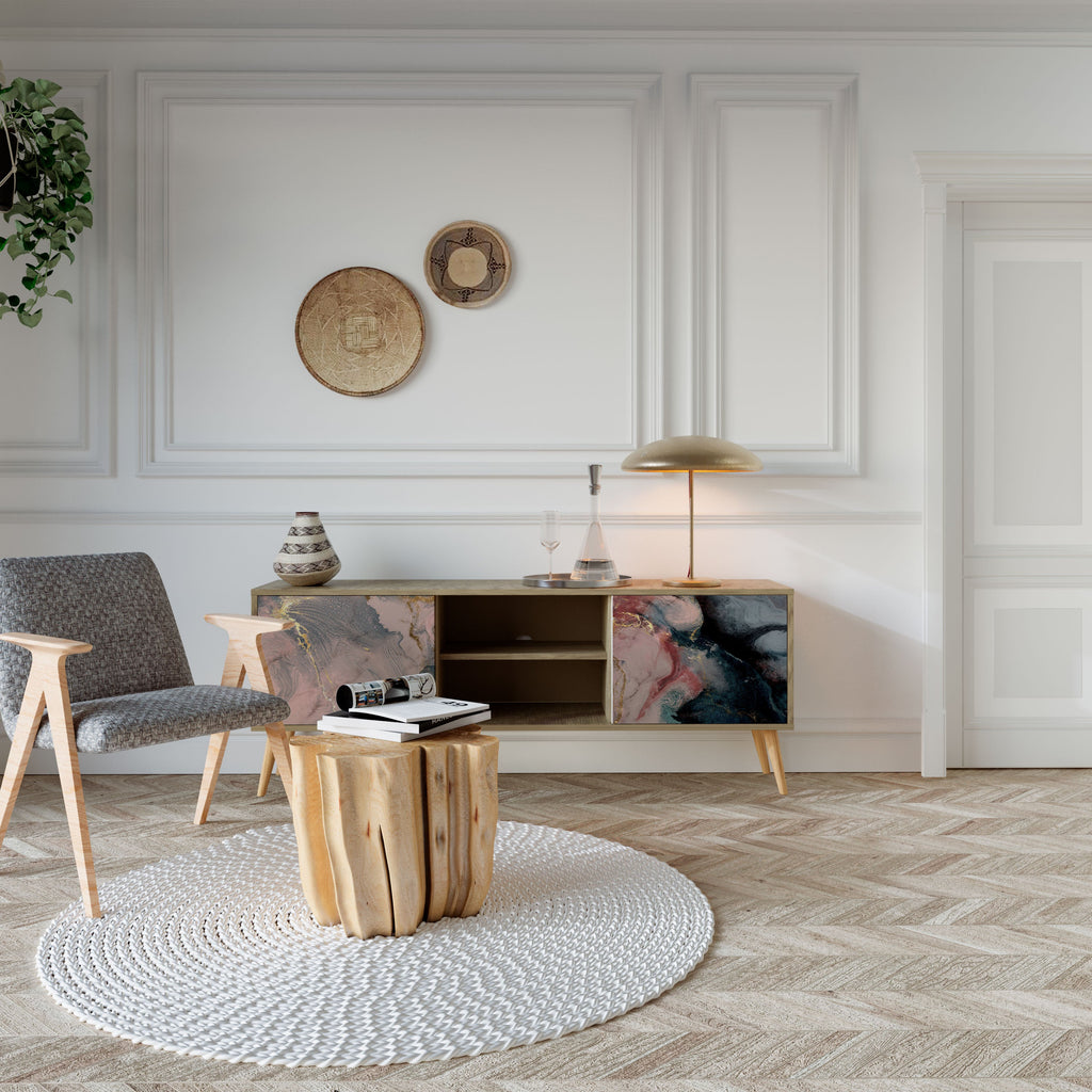 Meuble TV 2 portes GILDED SWIRLS effet chêne