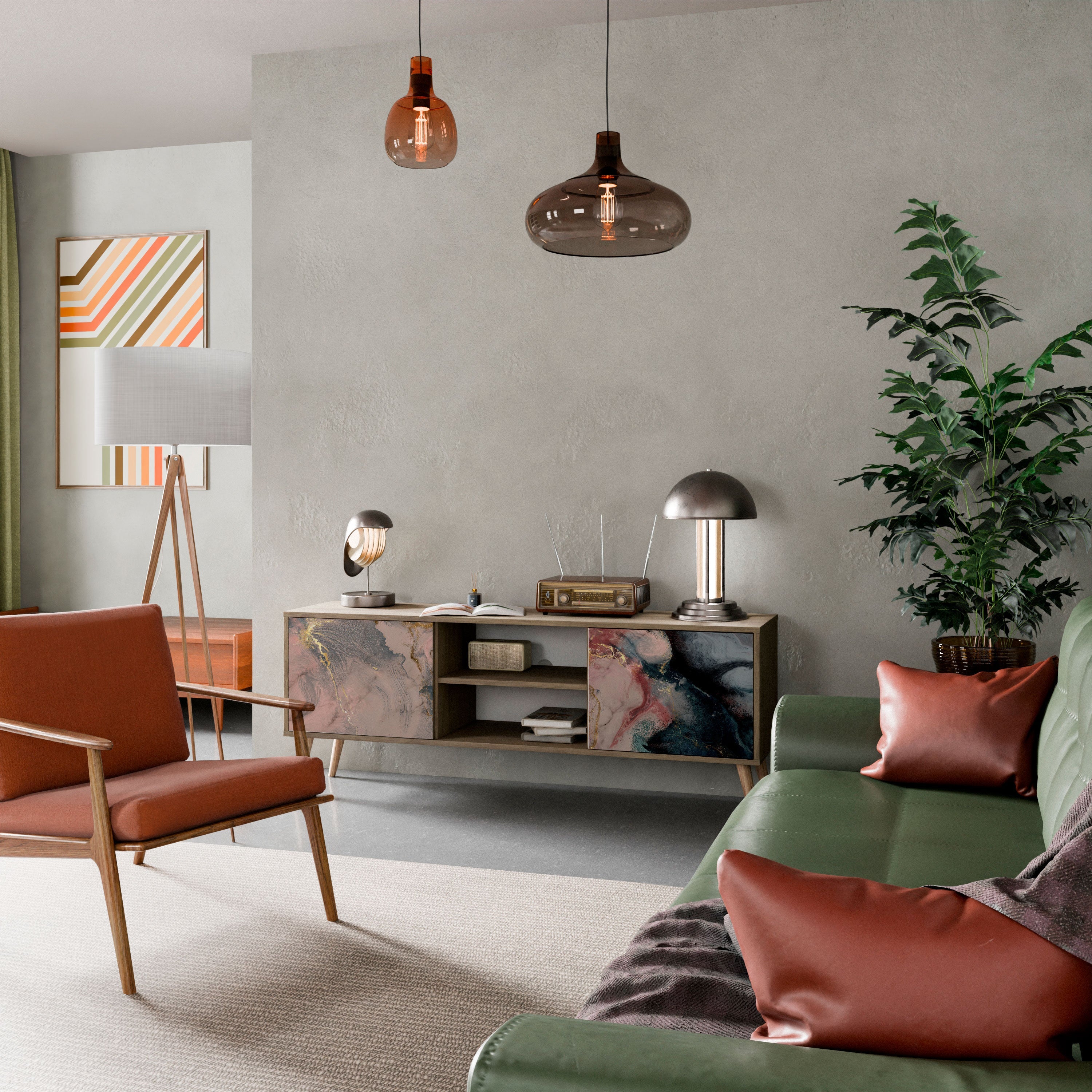 Meuble TV 2 portes GILDED SWIRLS effet chêne