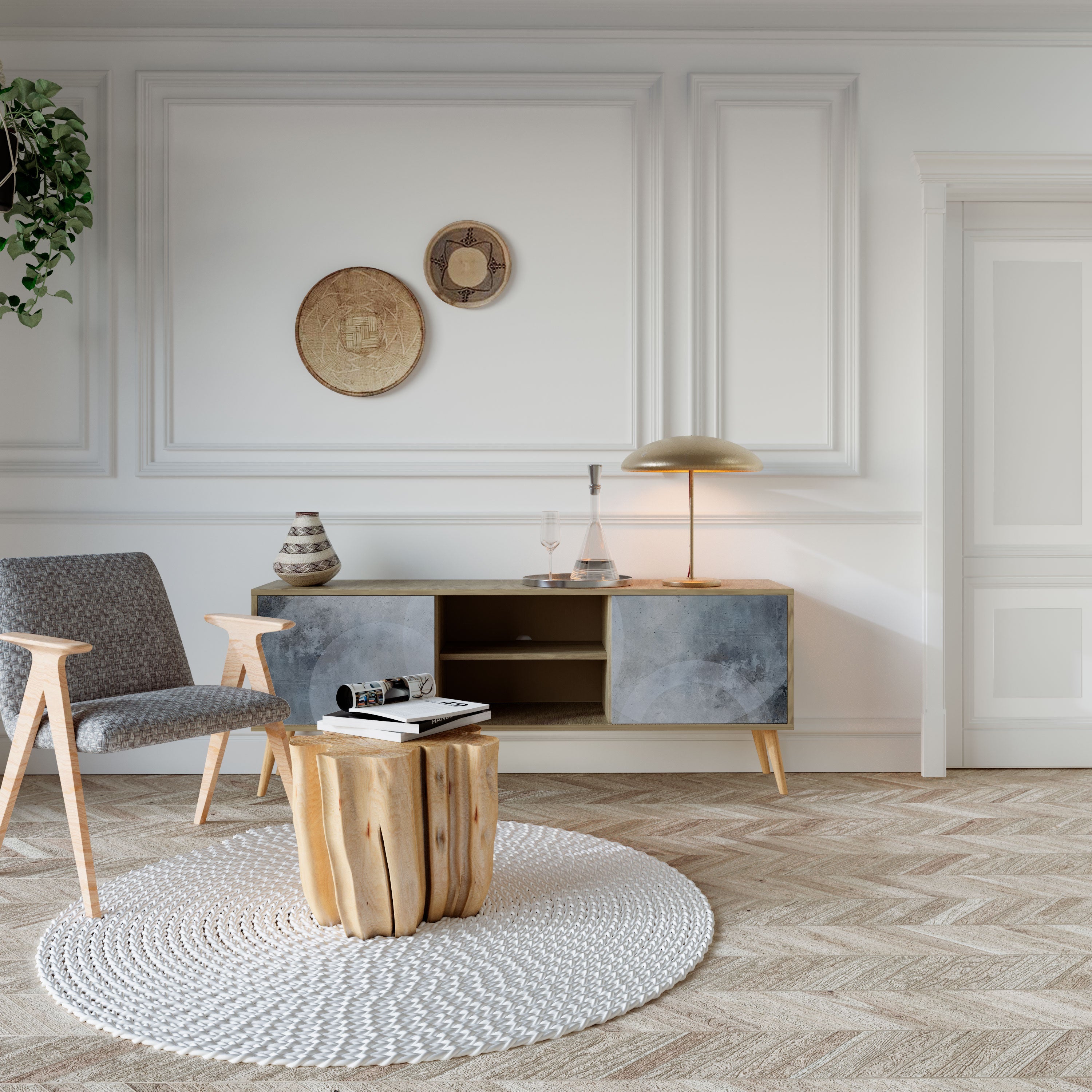 Meuble TV 2 portes MUTED ARC effet chêne