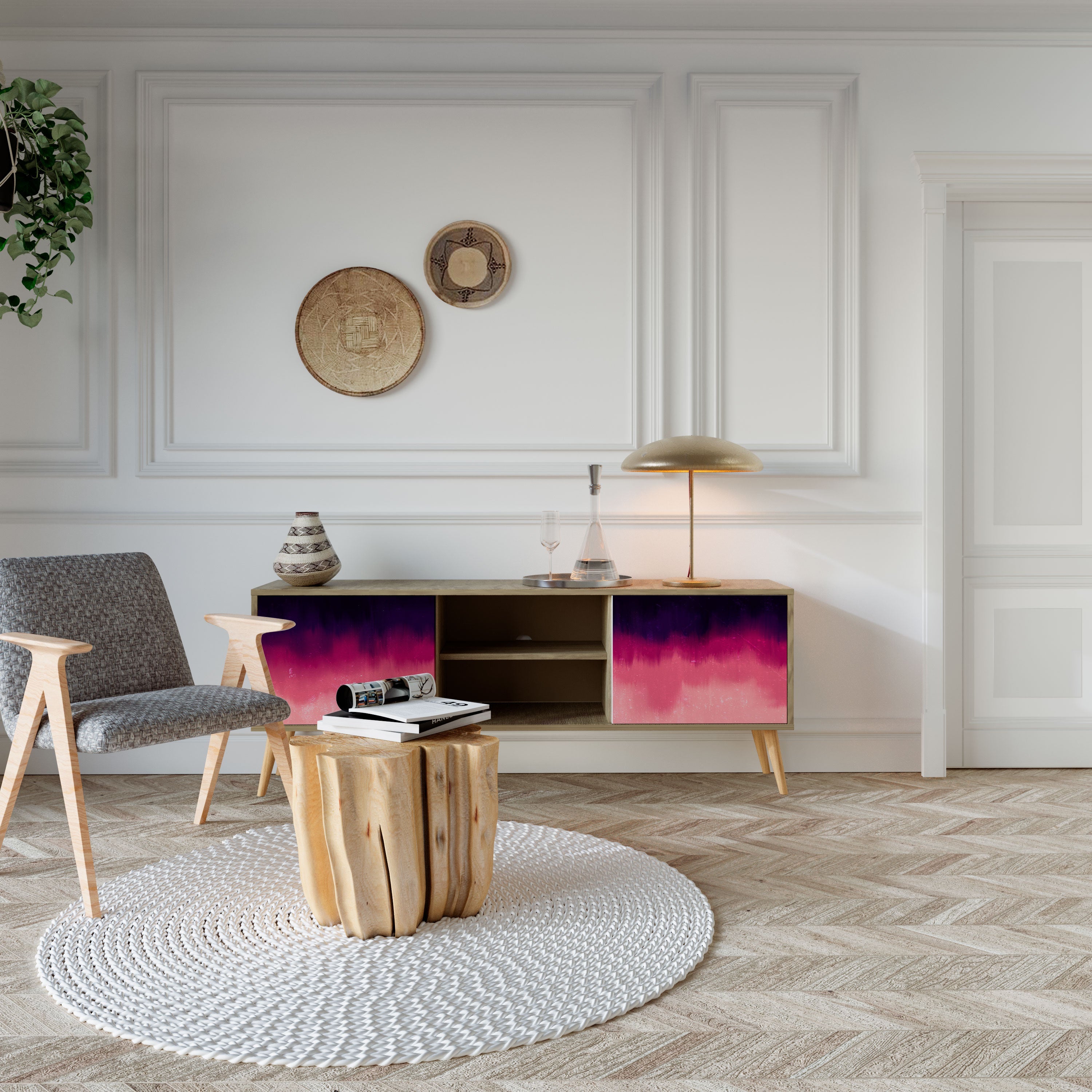 Meuble TV 2 portes AURORA BOREALIS effet chêne