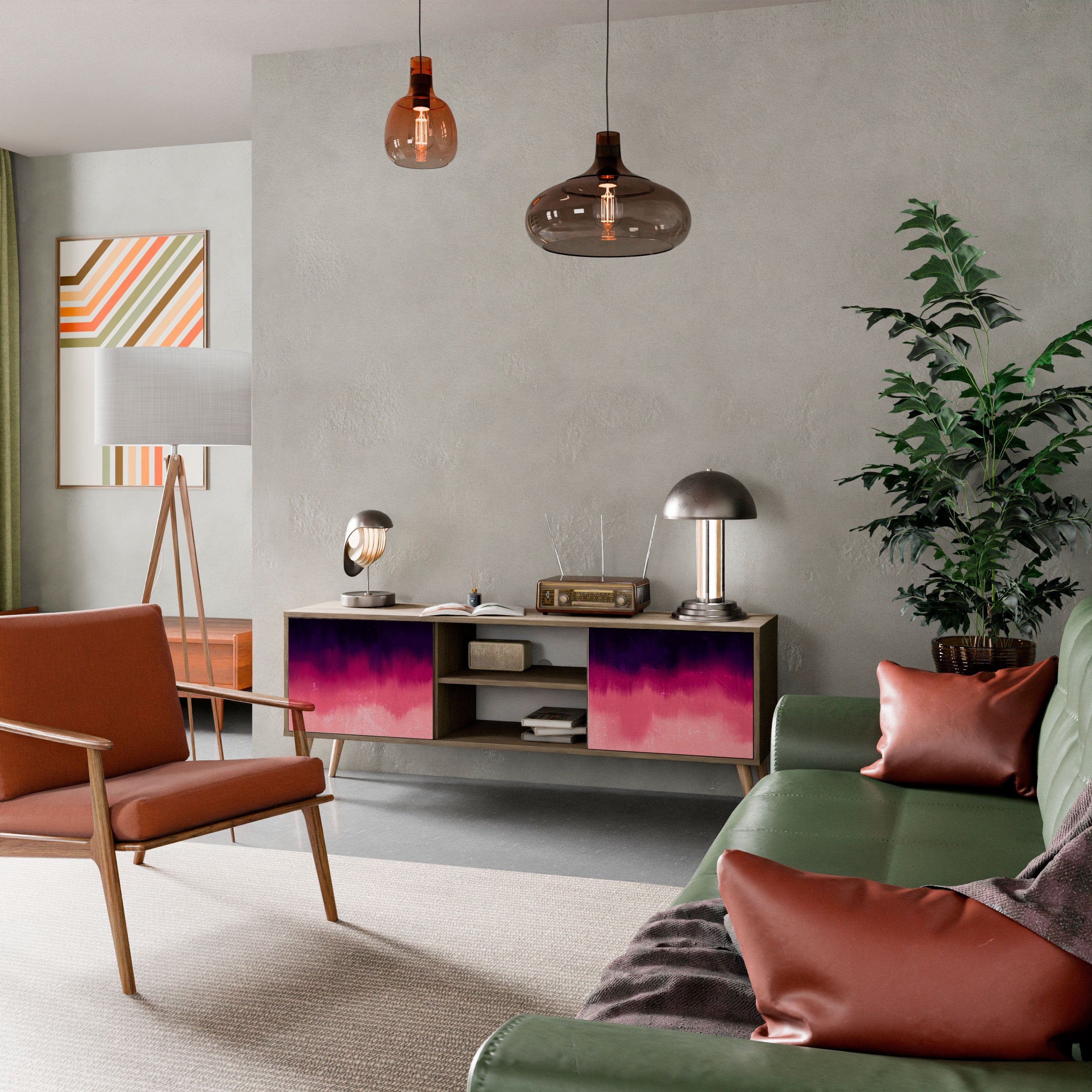 Meuble TV 2 portes AURORA BOREALIS effet chêne